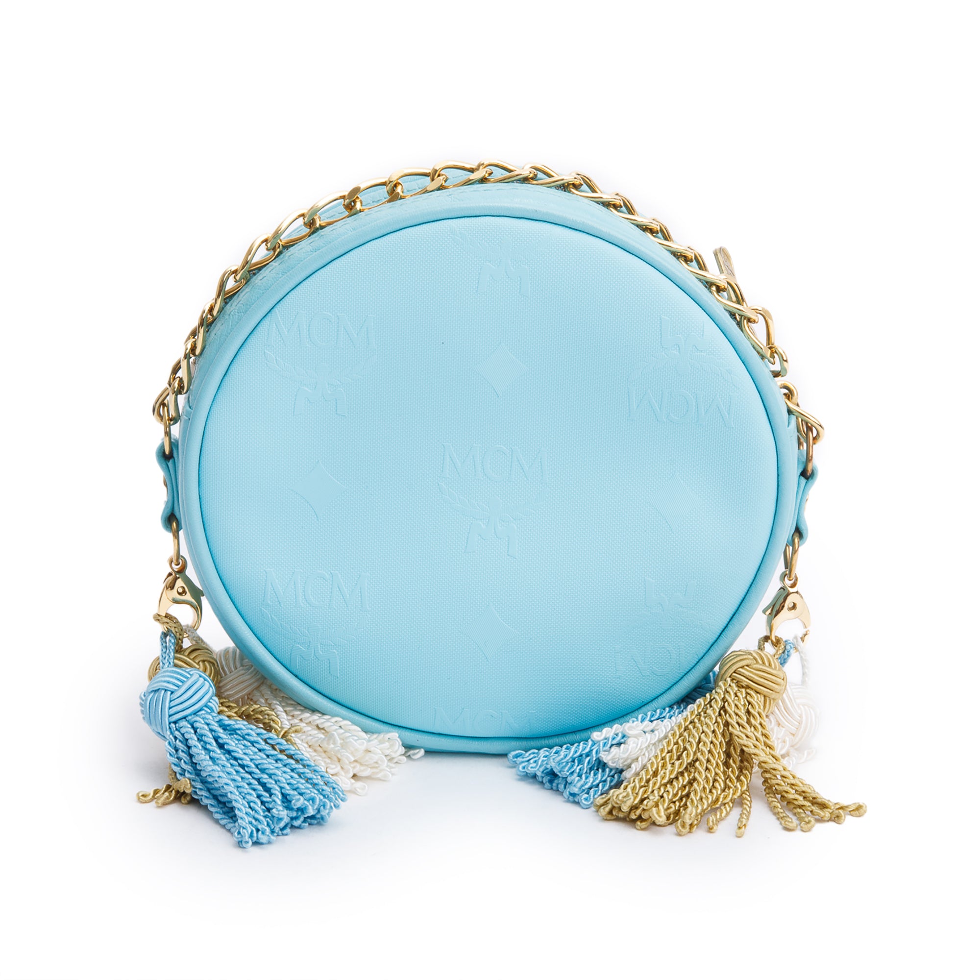 MCM Blue Monogram Canvas Suzy Wong Round Crossbody