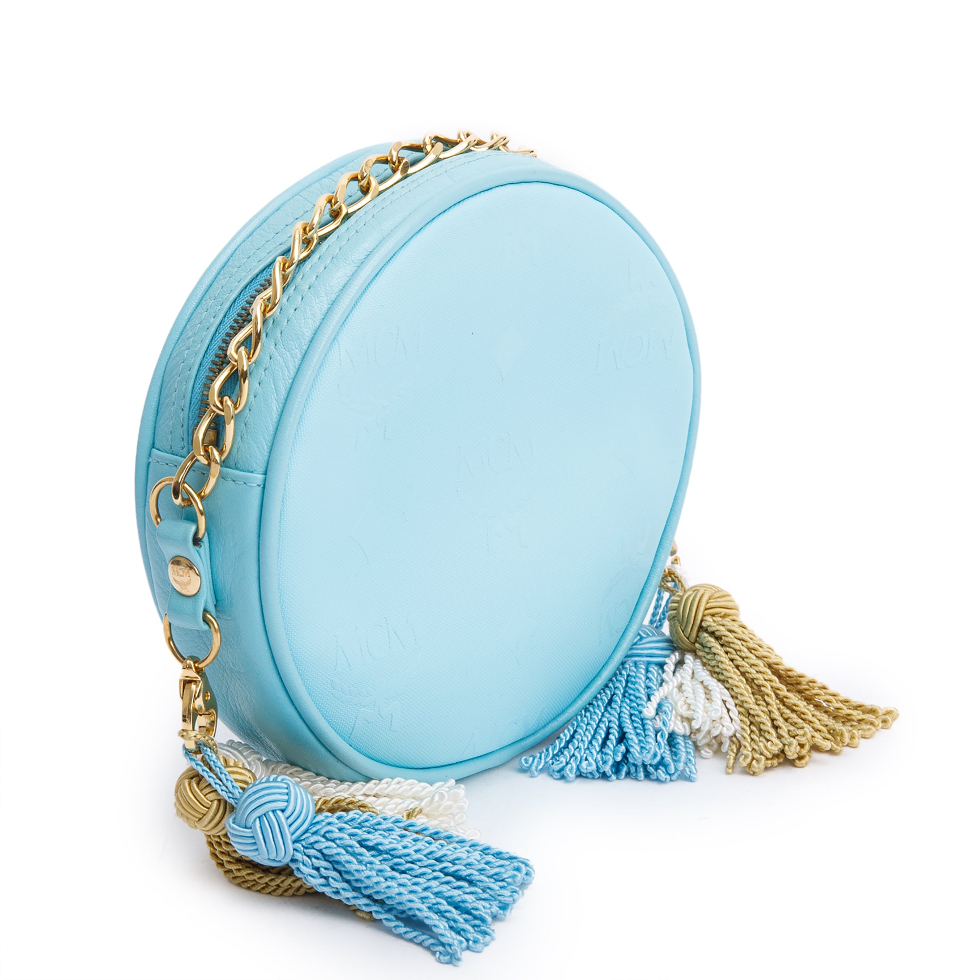 MCM Blue Monogram Canvas Suzy Wong Round Crossbody