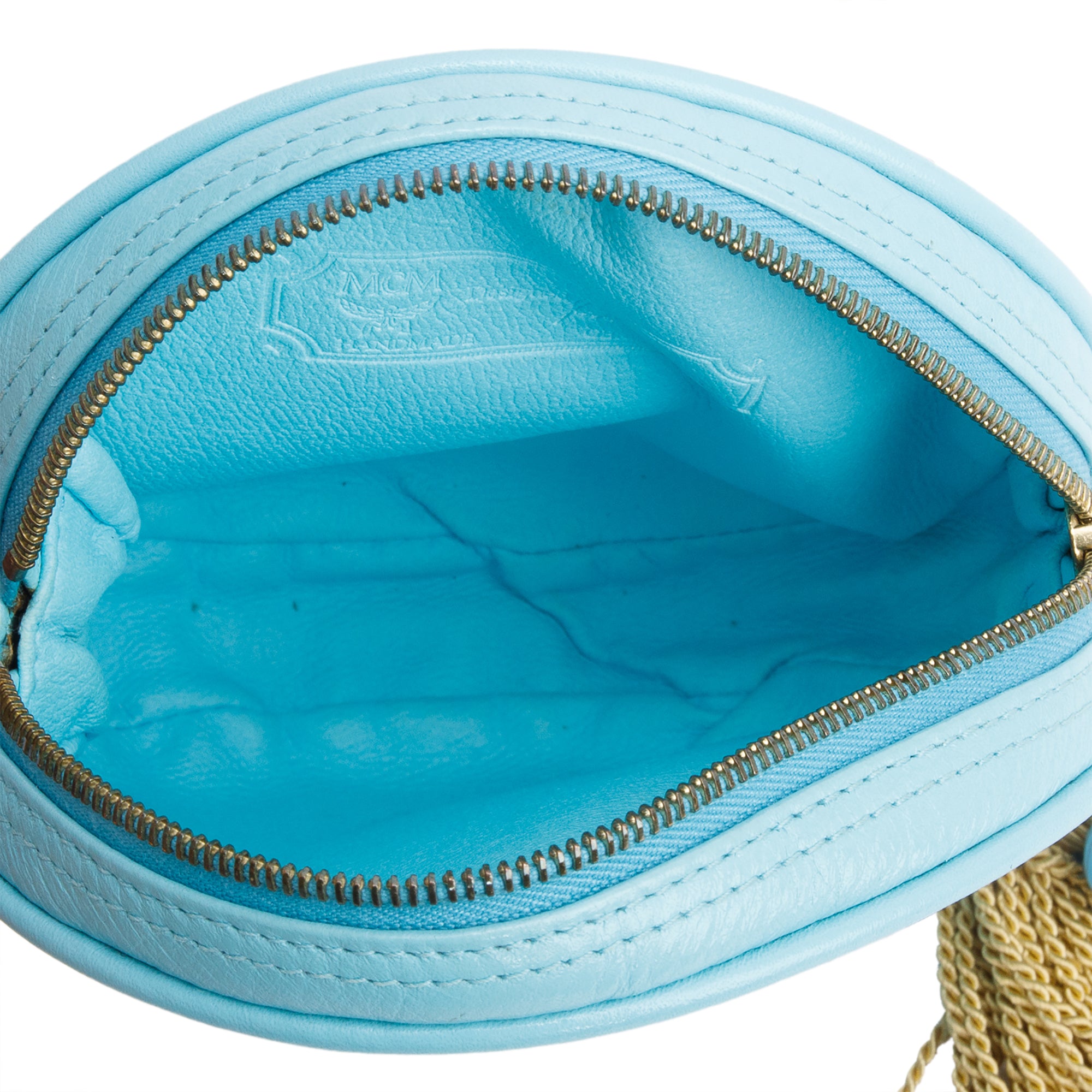 MCM Blue Monogram Canvas Suzy Wong Round Crossbody