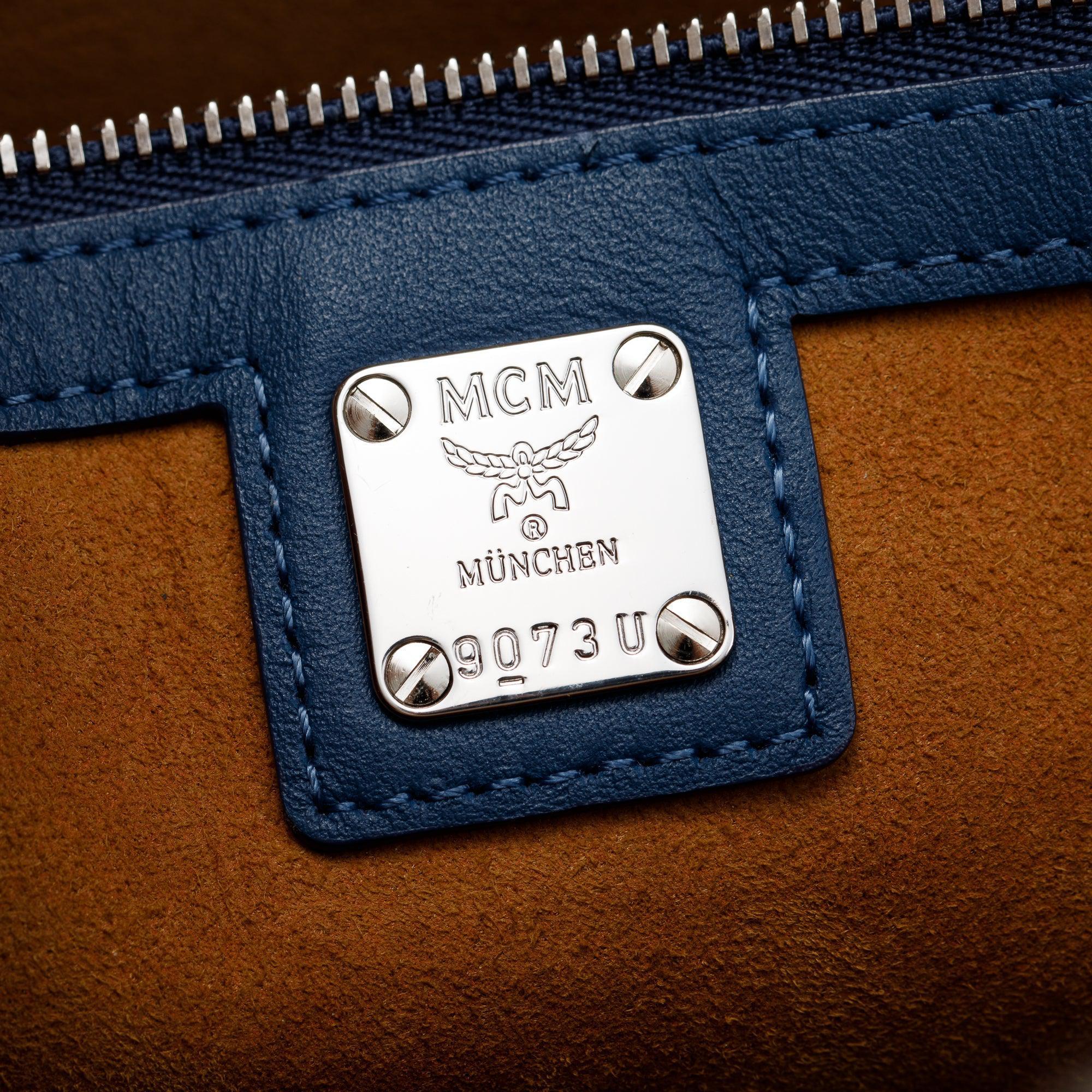 MCM Blue Vintage Monogram Jacquard Extra Large Munchen Tote w/ Strap