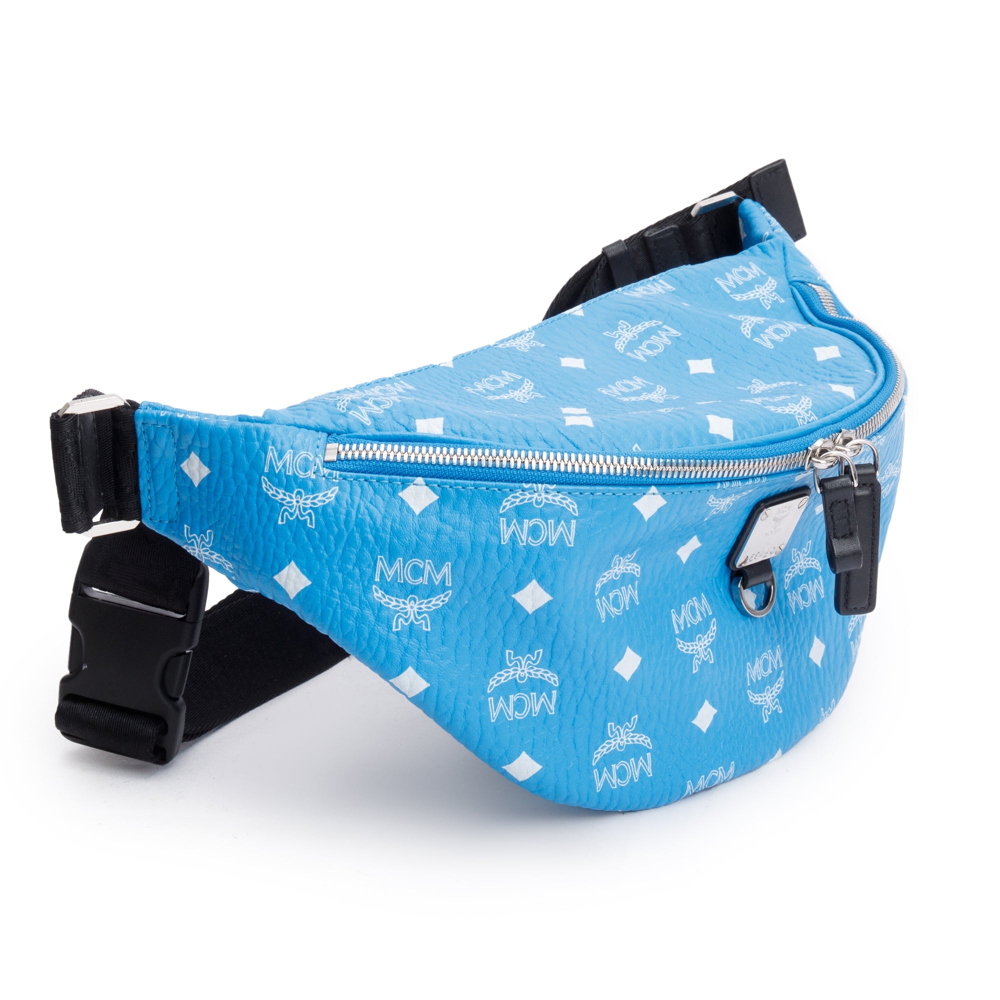 MCM Blue Visetos Fursten Medium Belt Bag