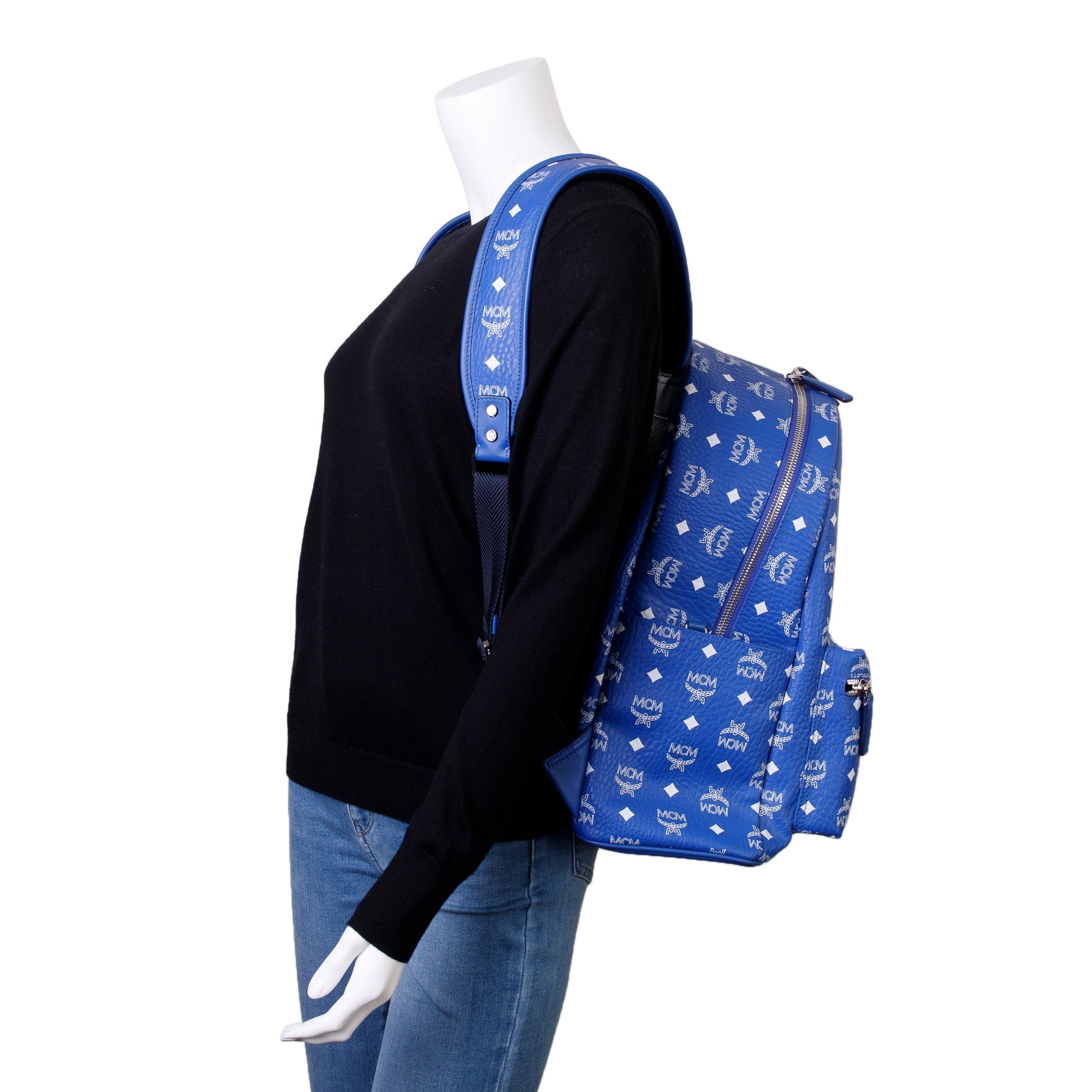 MCM Blue Visetos Stark Medium Backpack