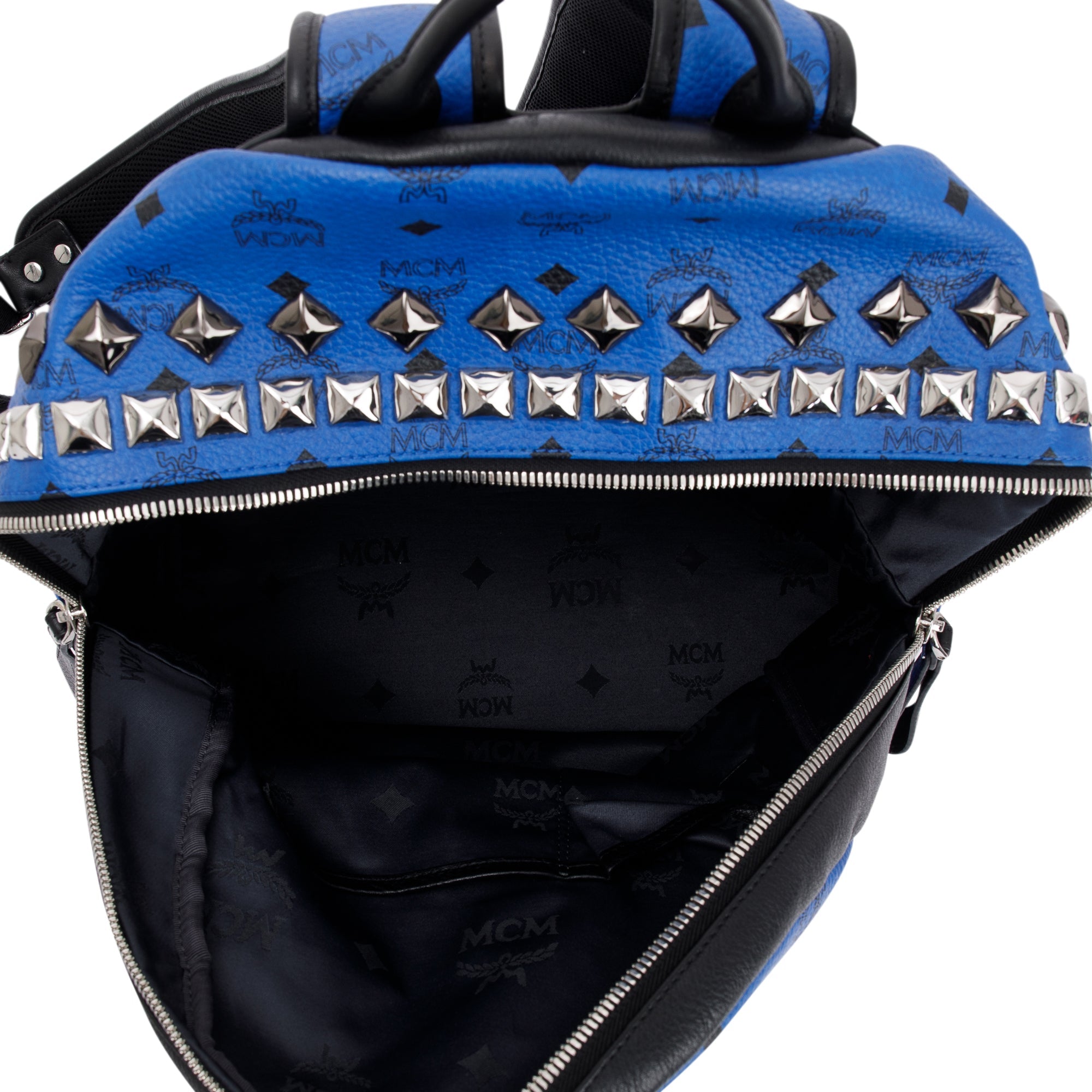 MCM Blue Visetos Studded Colorblock Stark Brock Medium Backpack