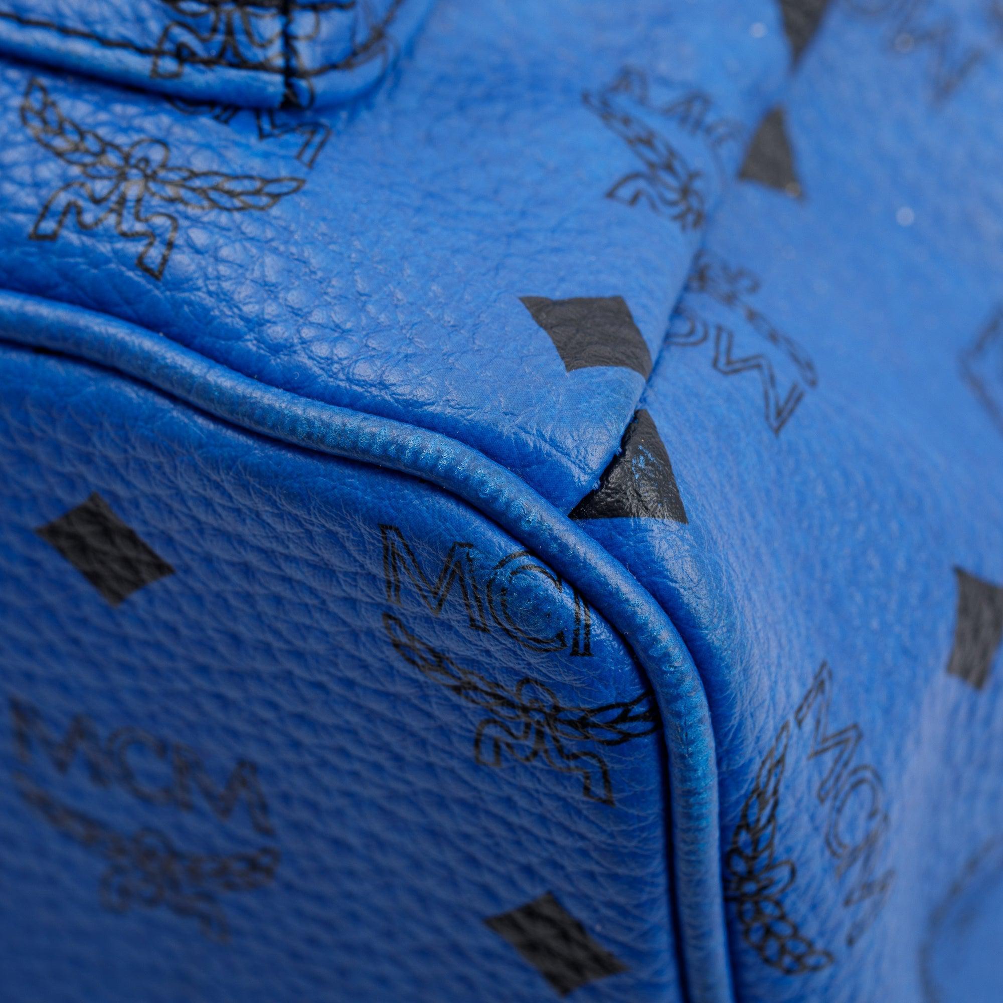 MCM Blue Visetos Studded Colorblock Stark Brock Medium Backpack