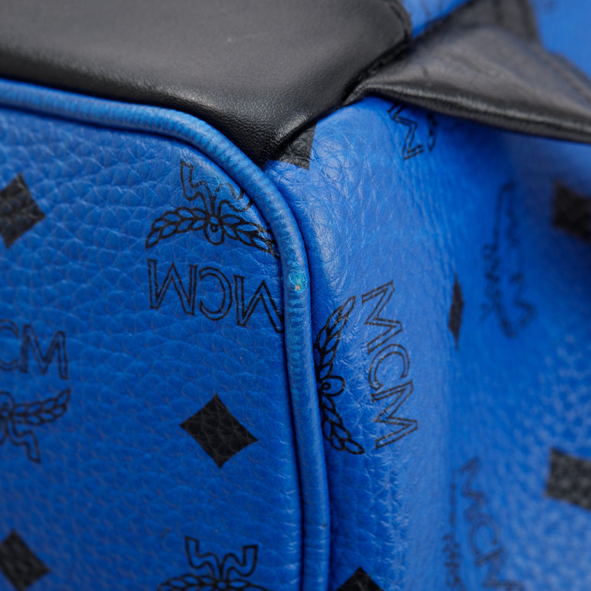 MCM Blue Visetos Studded Colorblock Stark Brock Medium Backpack