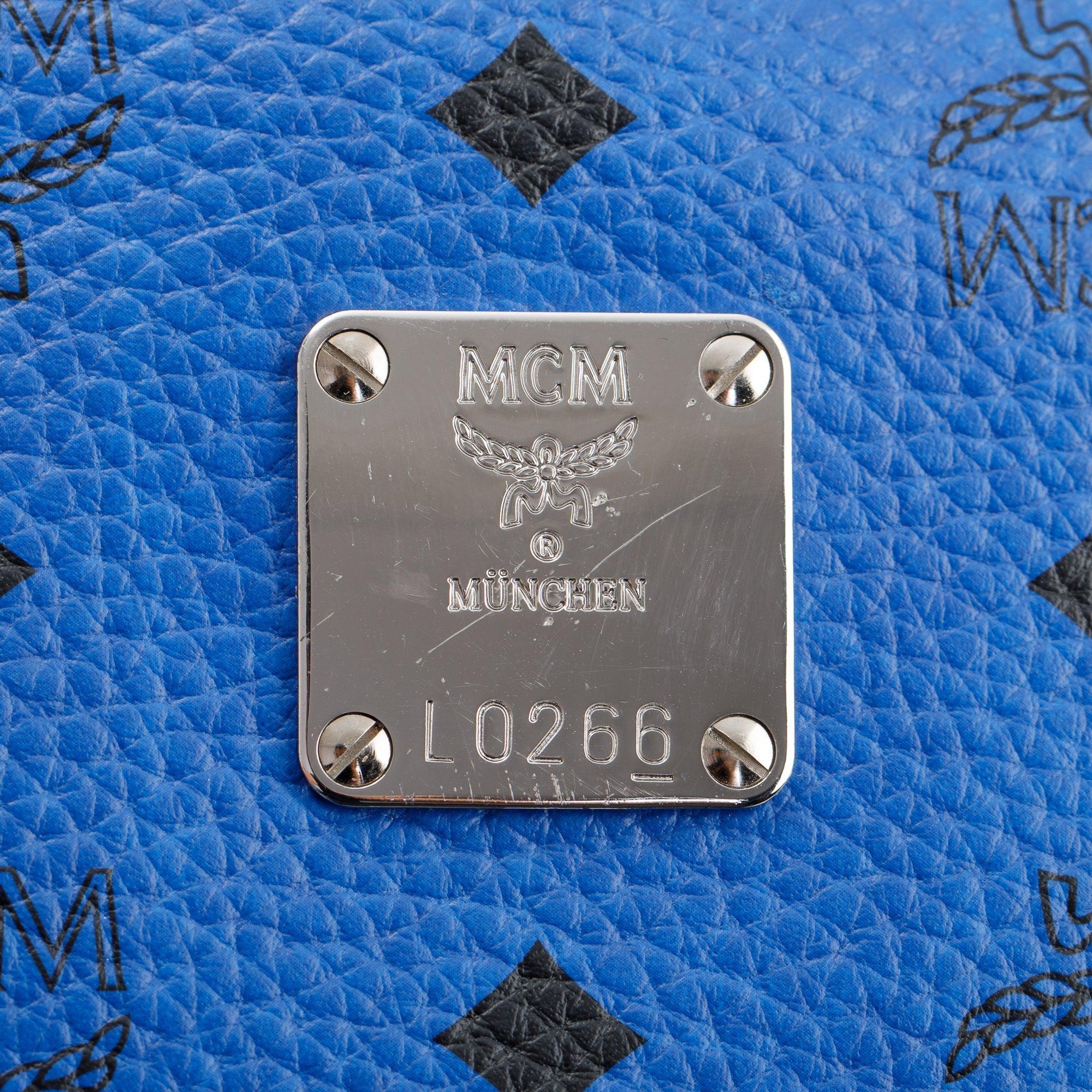 MCM Blue Visetos Studded Colorblock Stark Brock Medium Backpack