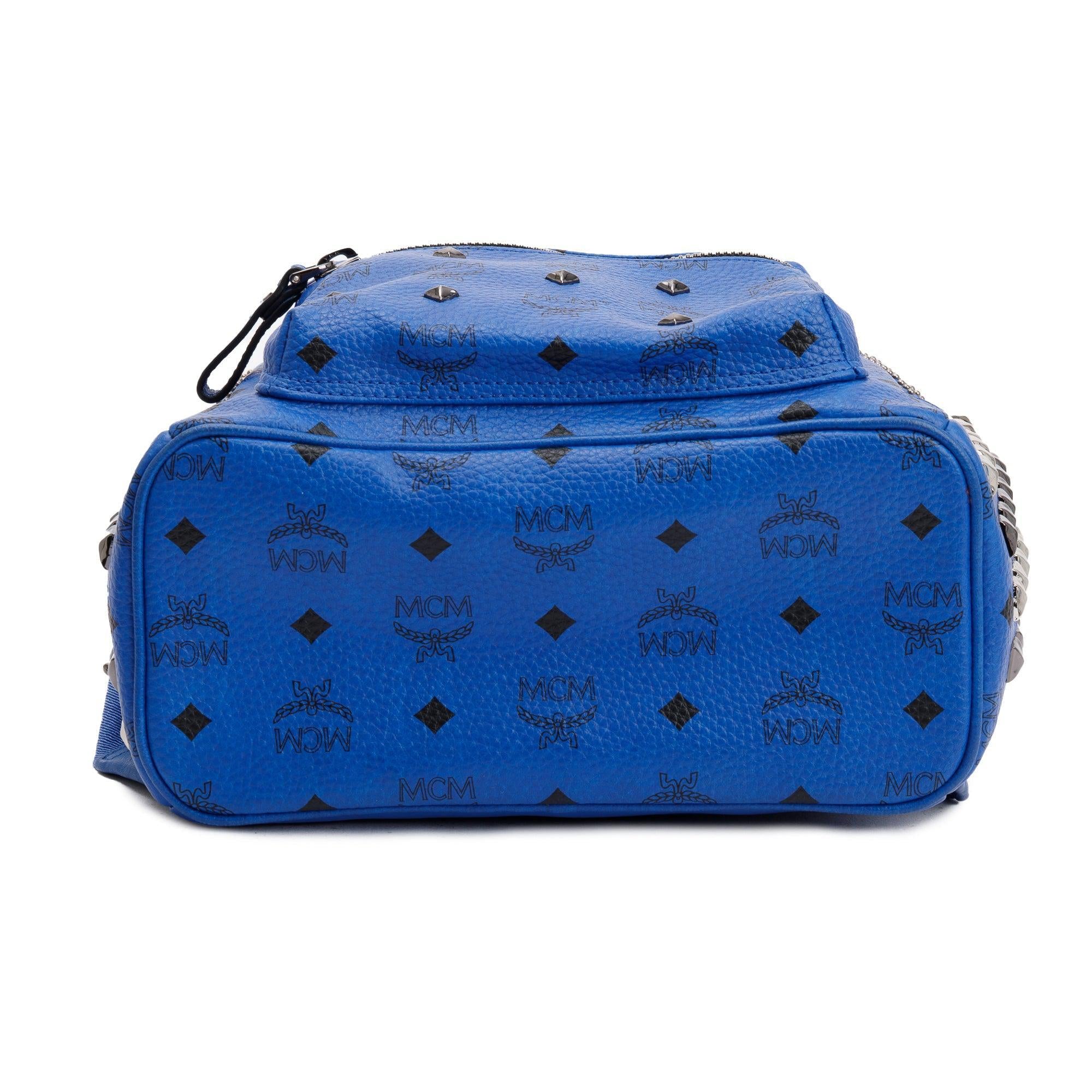 MCM Blue Visetos Studded Colorblock Stark Brock Small Backpack