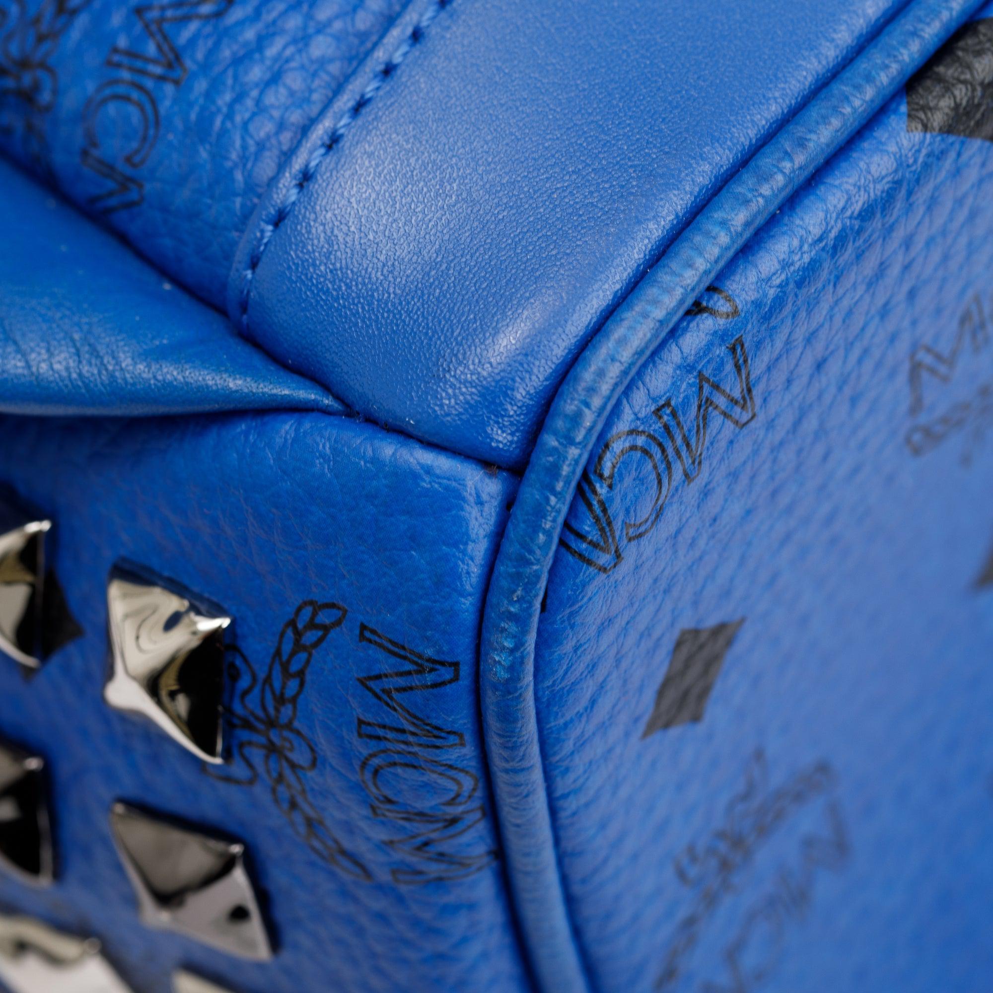 MCM Blue Visetos Studded Colorblock Stark Brock Small Backpack