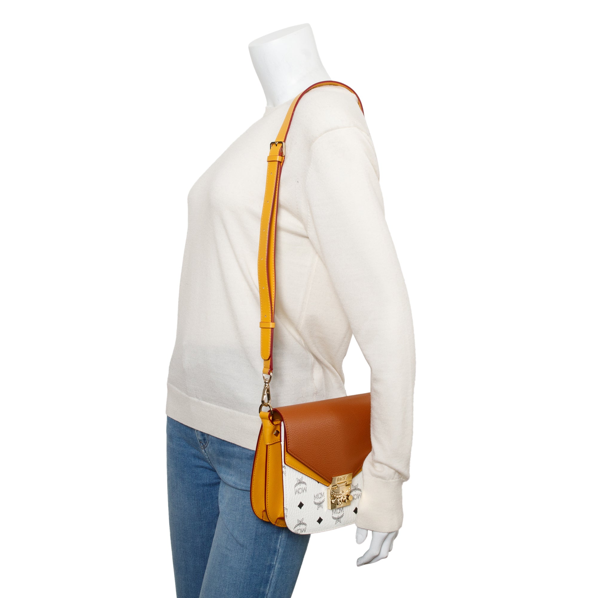 MCM Brown/Yellow Calf Leather White Visetos The Patricia Crossbody w/ Strap