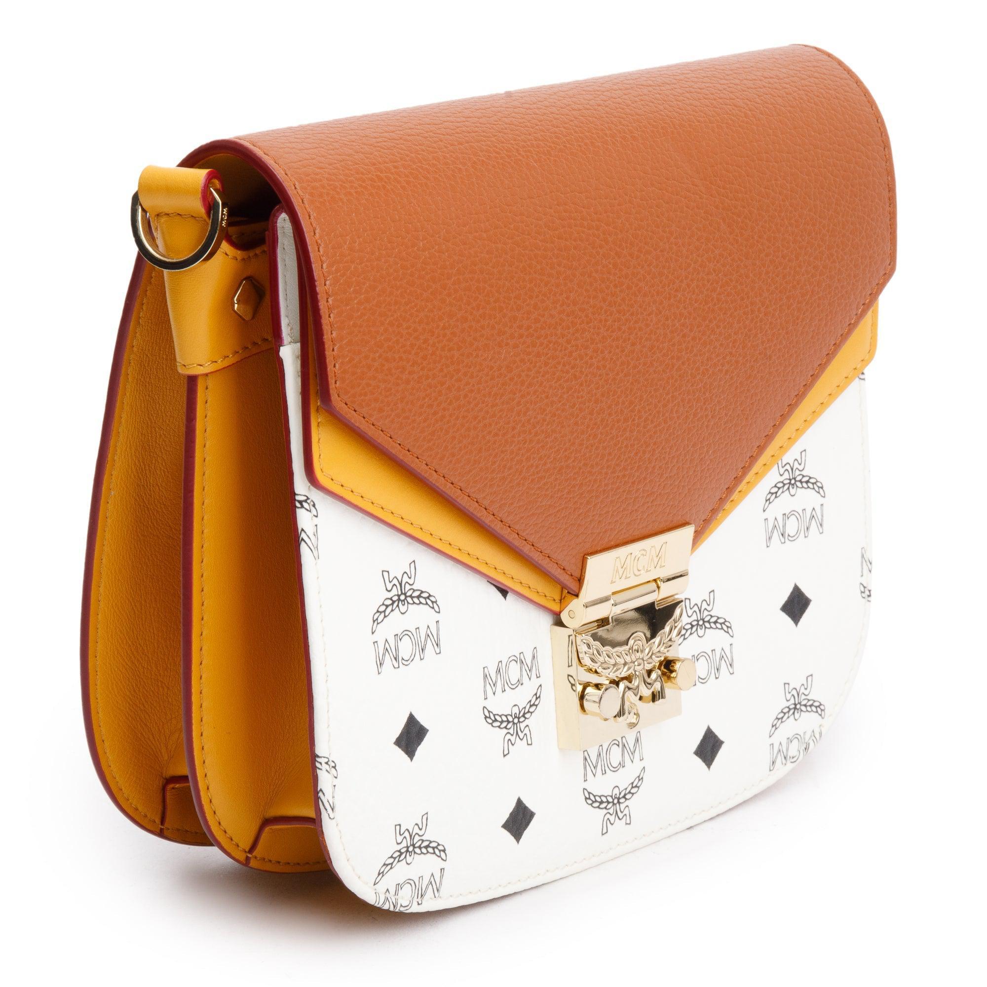 MCM Brown/Yellow Calf Leather White Visetos The Patricia Crossbody w/ Strap