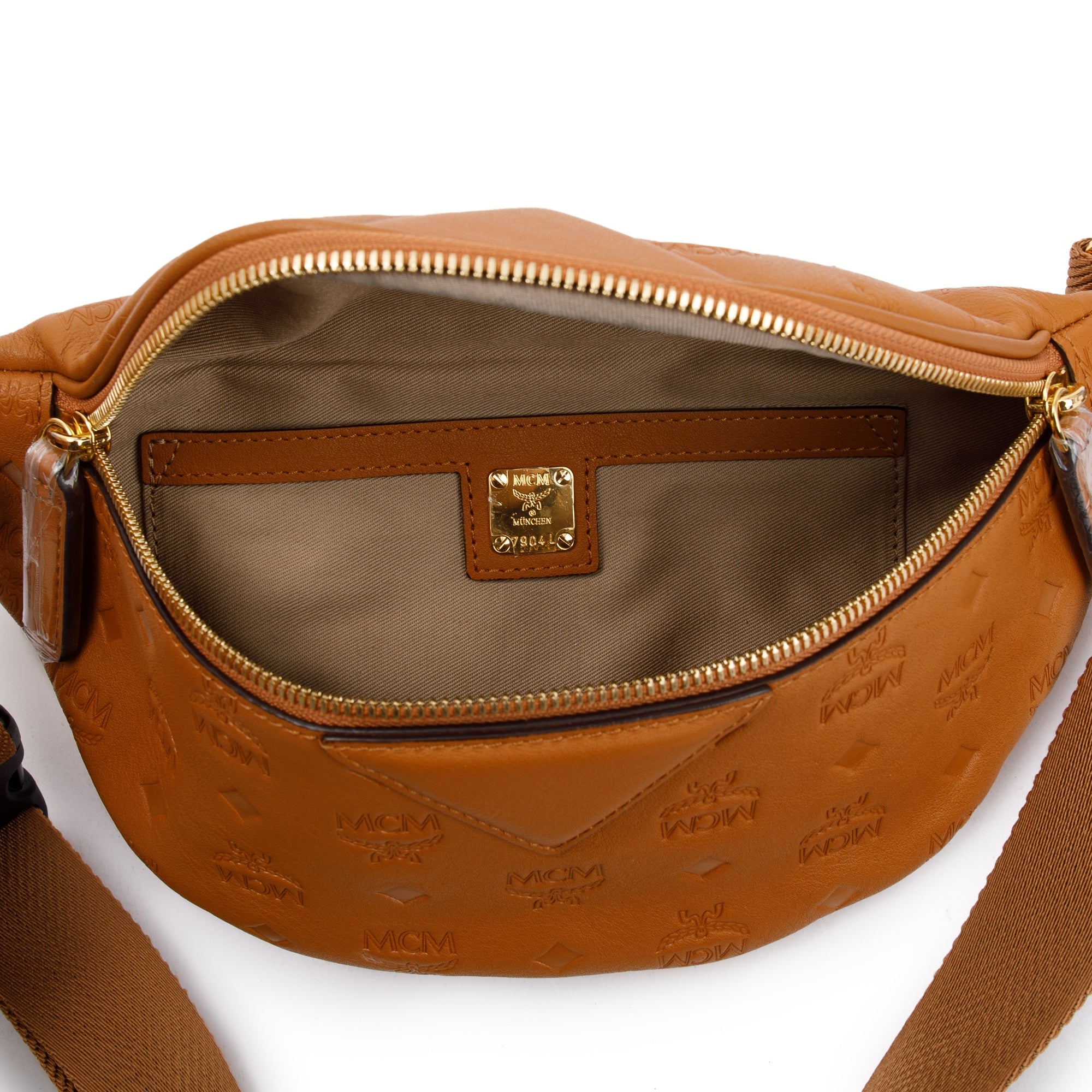 MCM Cognac Monogram Embossed Leather Fursten Belt Bag