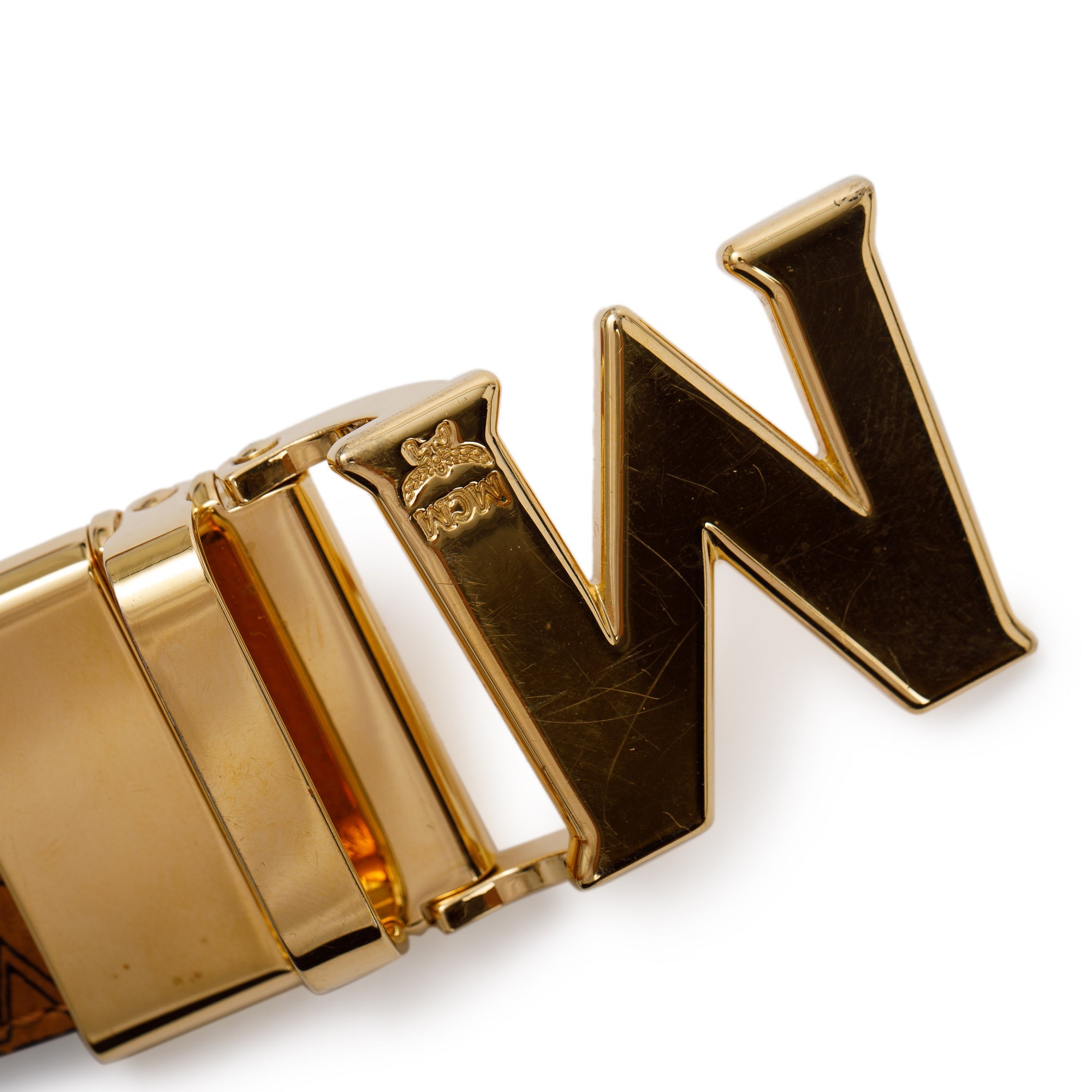 MCM Cognac Visetos & Black Nappa Leather Clause M Reversible Belt