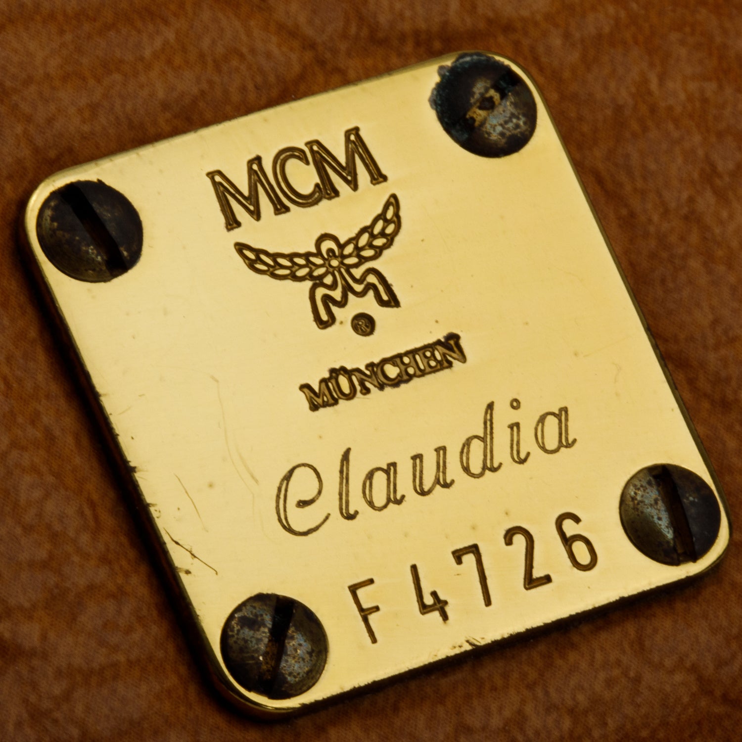 MCM Cognac Visetos Chain Card Holder Crossbody