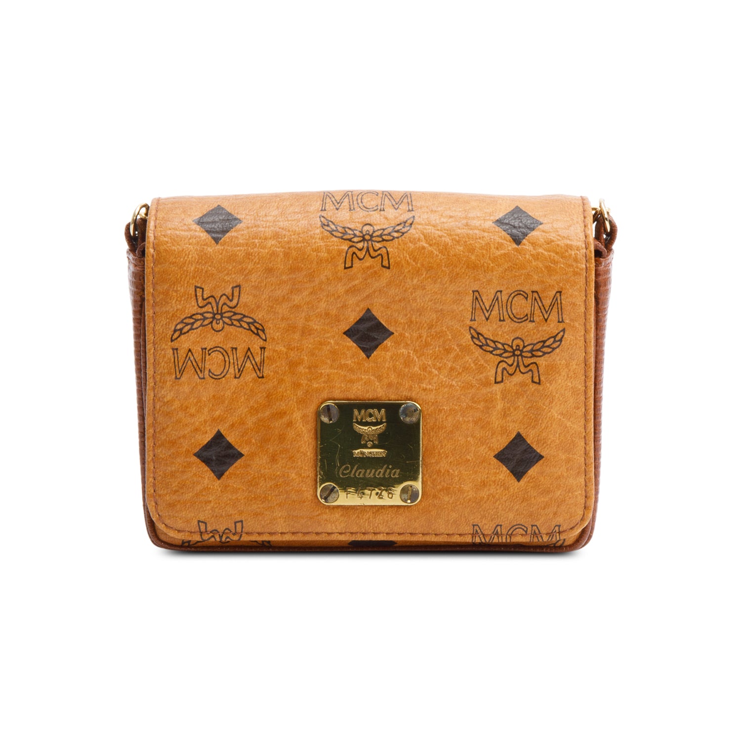 MCM Cognac Visetos Chain Card Holder Crossbody