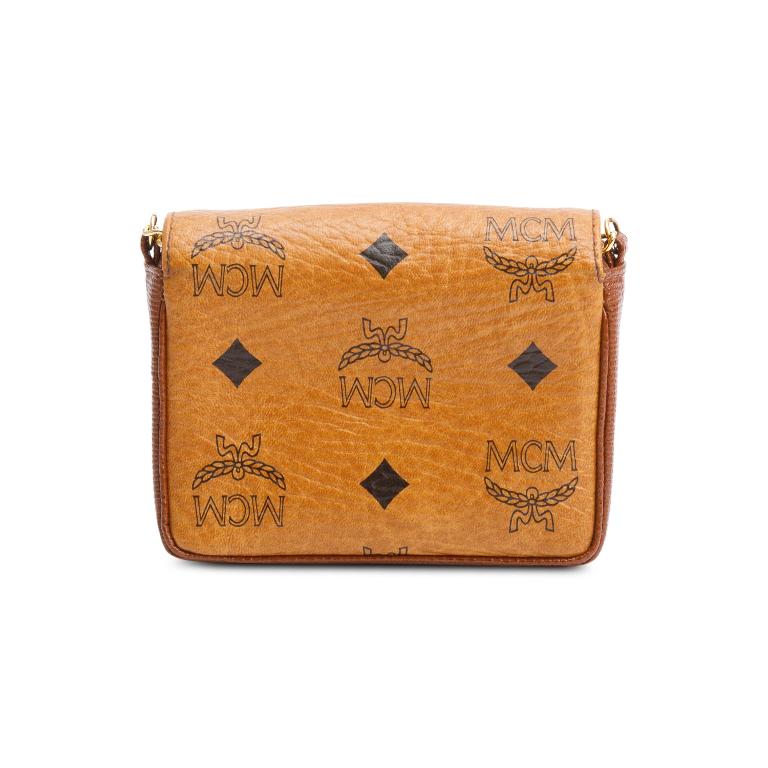 MCM Cognac Visetos Chain Card Holder Crossbody