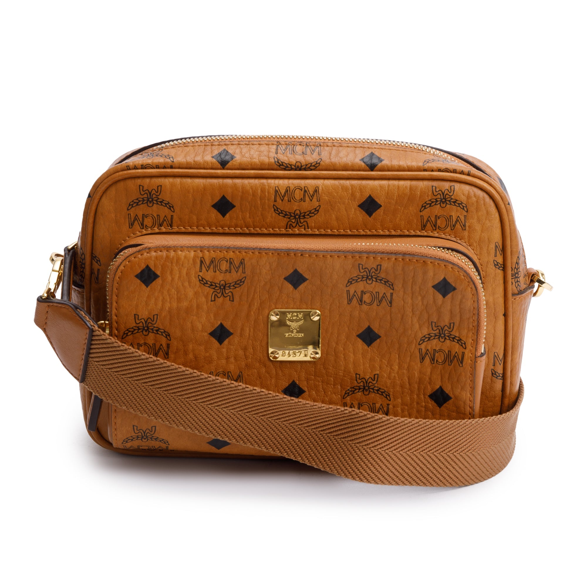 MCM Cognac Visetos Coated Canvas Aren Messenger Bag