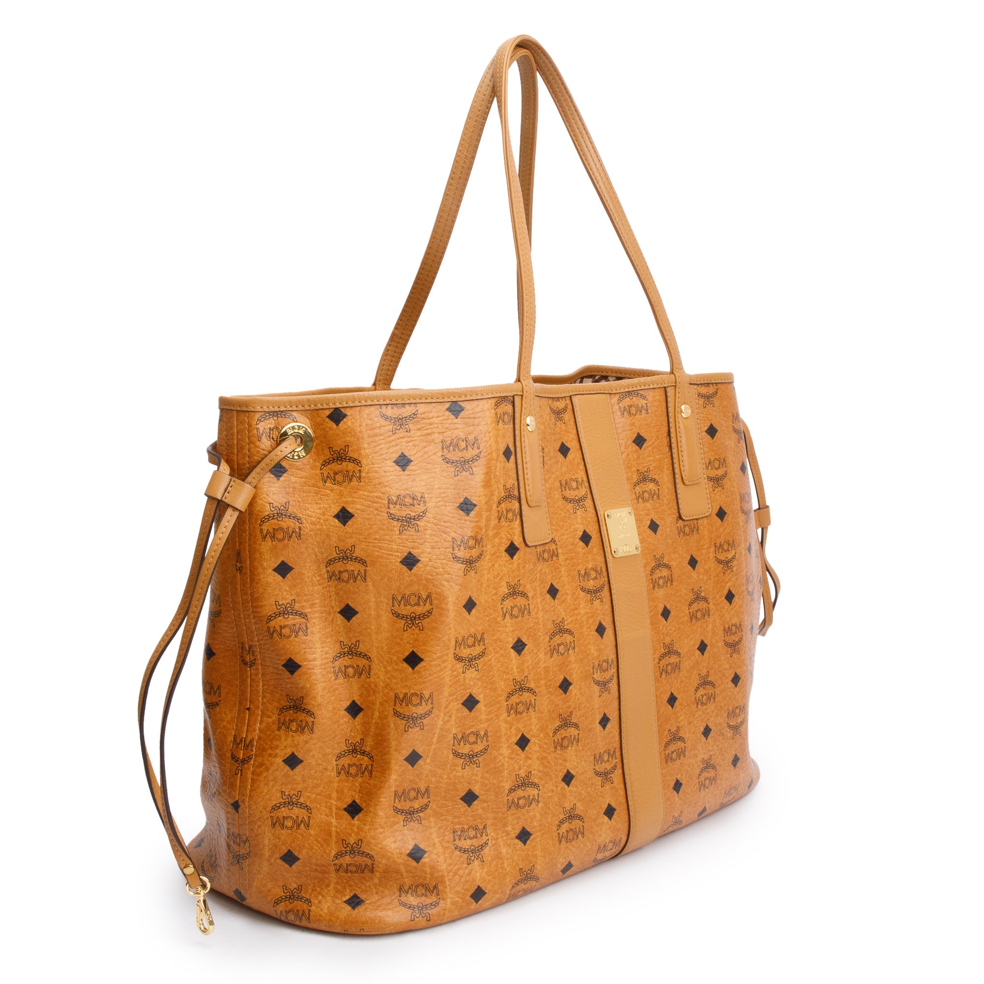 MCM Cognac Visetos Large Reversible Liz Shopper Tote w/ Pouch