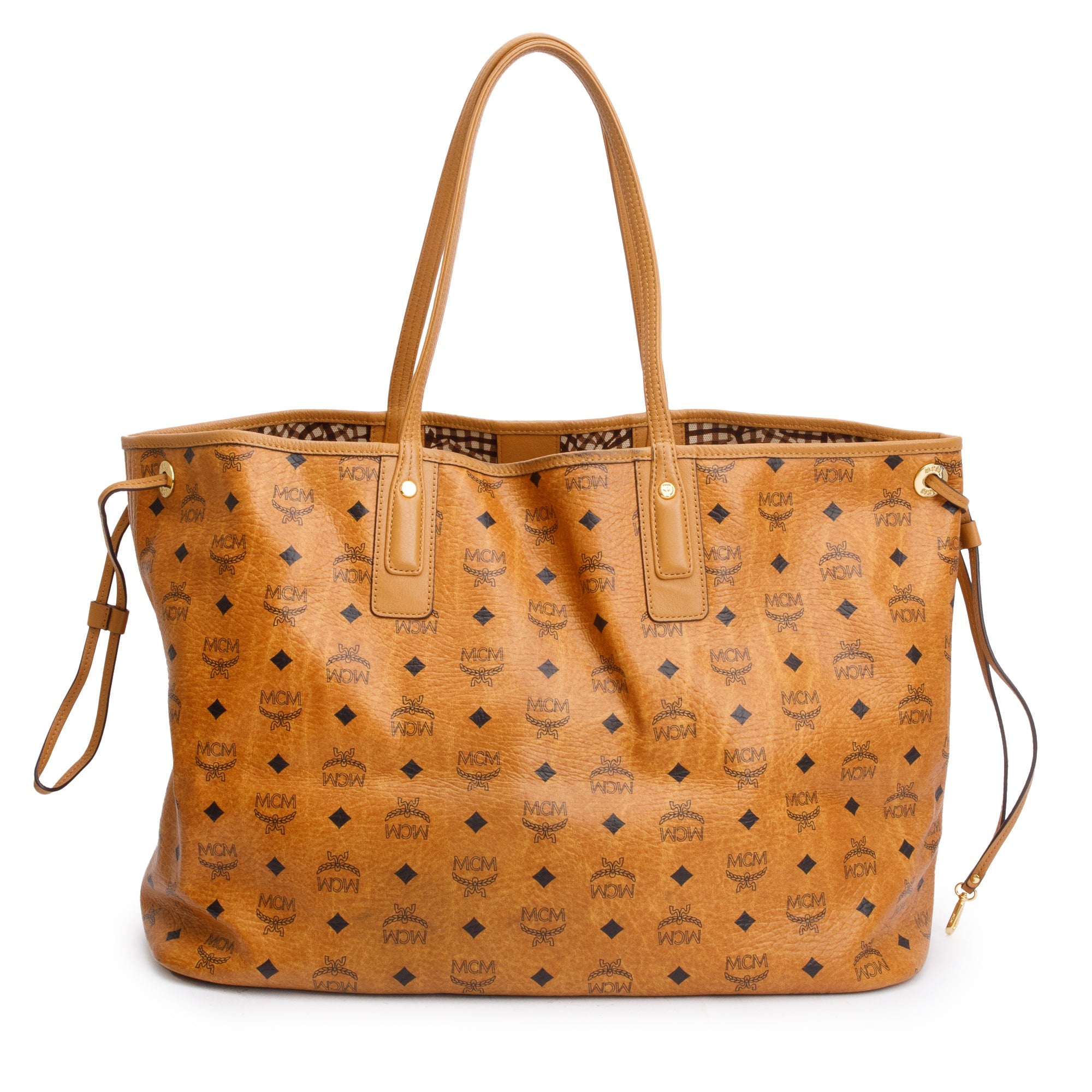 MCM Cognac Visetos Large Reversible Liz Shopper Tote w/ Pouch