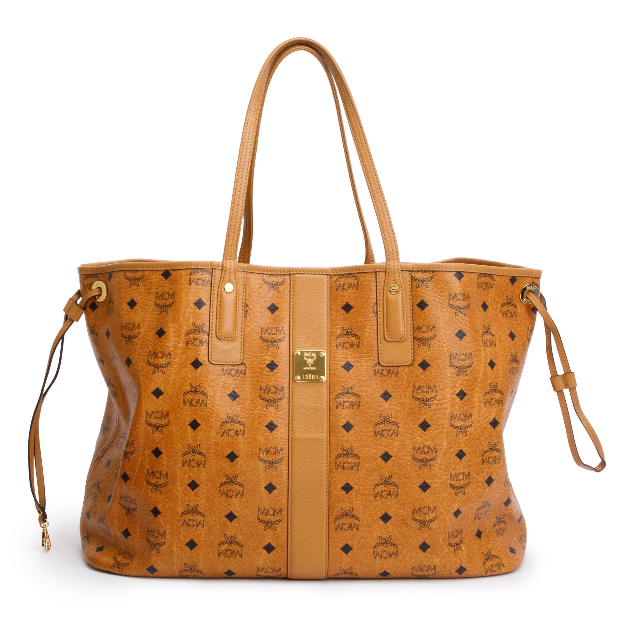 MCM Cognac Visetos Large Reversible Liz Shopper Tote w/ Pouch