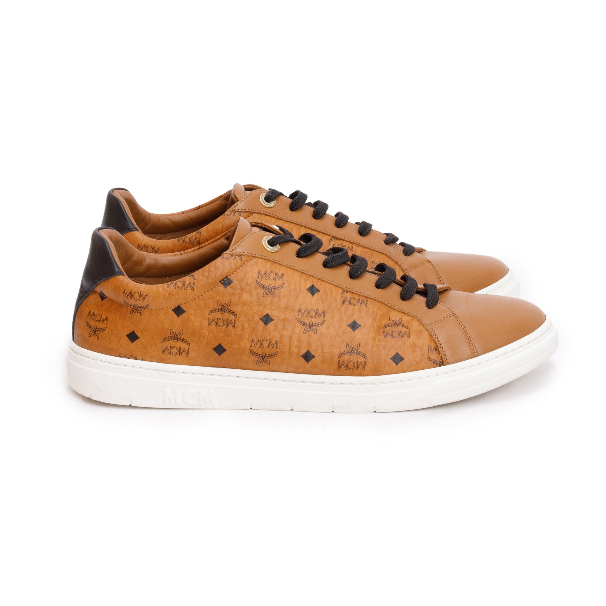 MCM Cognac Visetos Men's Terrain Lo and Leather Sneakers, Size 44