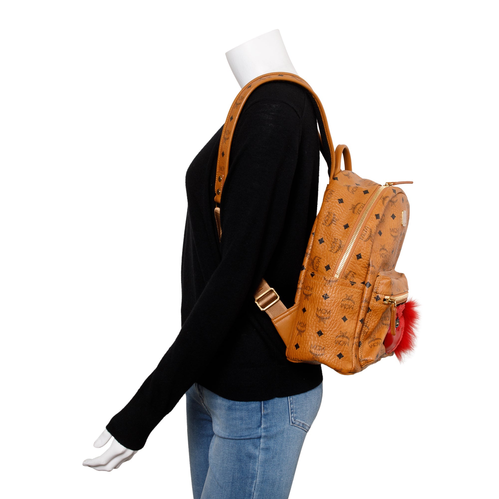 MCM Cognac Visetos Rooster Small Stark Backpack