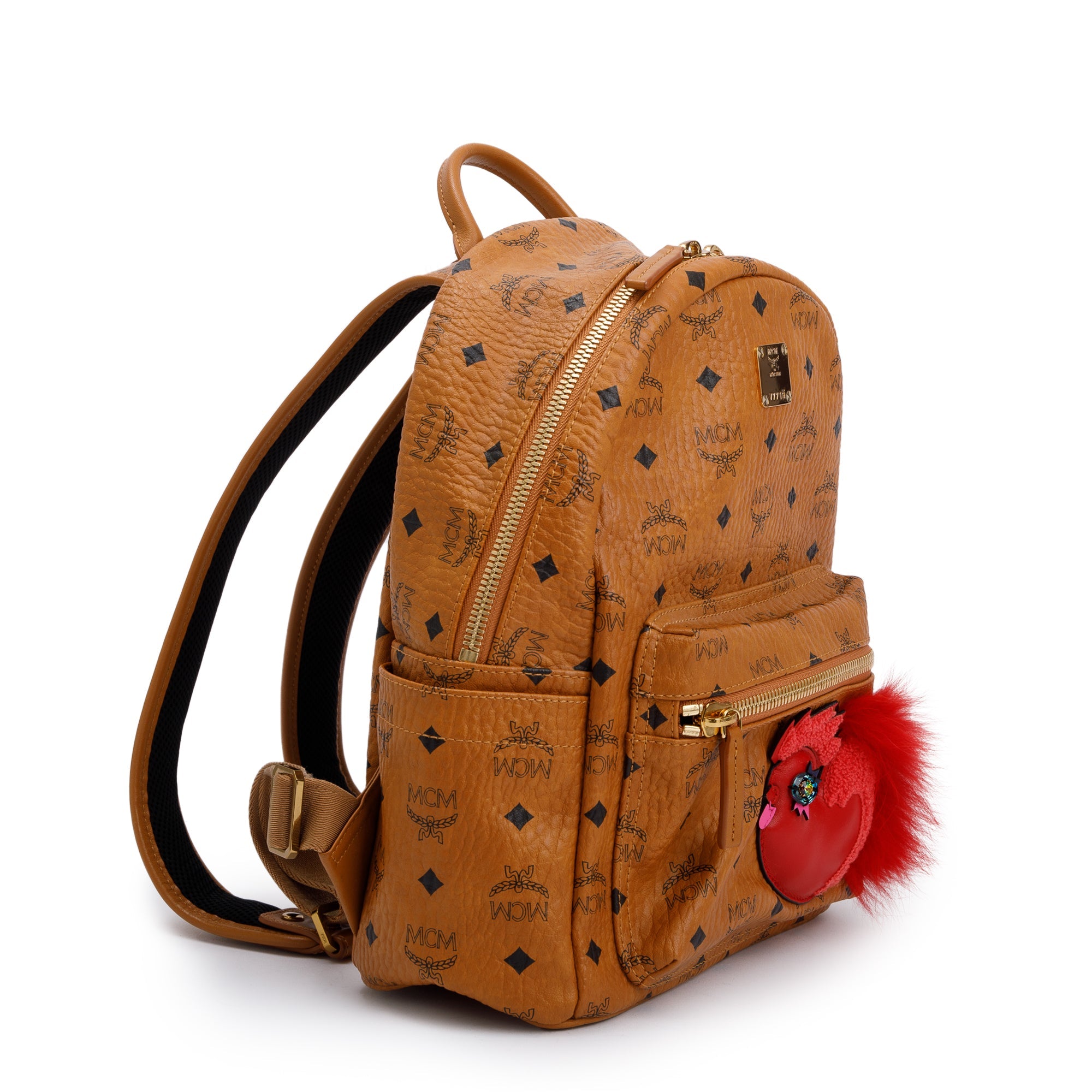 MCM Cognac Visetos Rooster Small Stark Backpack
