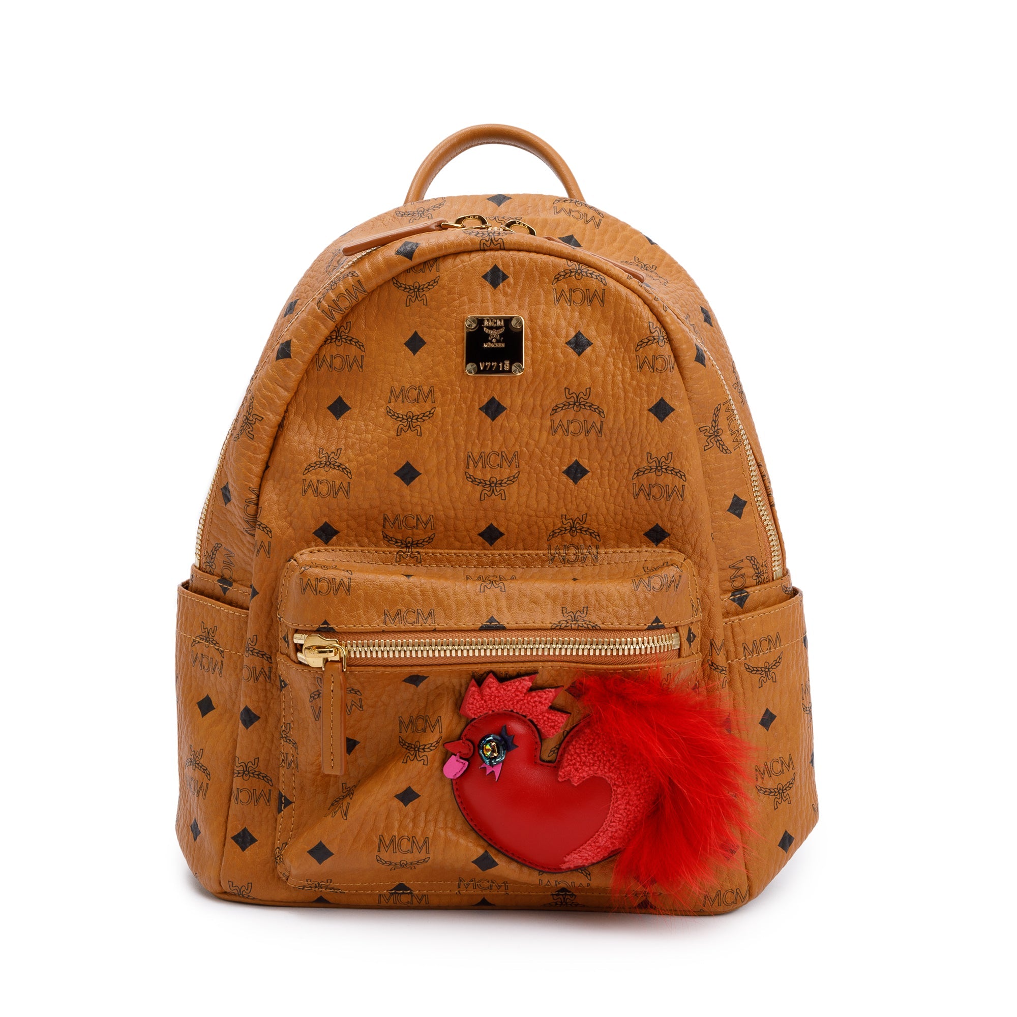MCM Cognac Visetos Rooster Small Stark Backpack