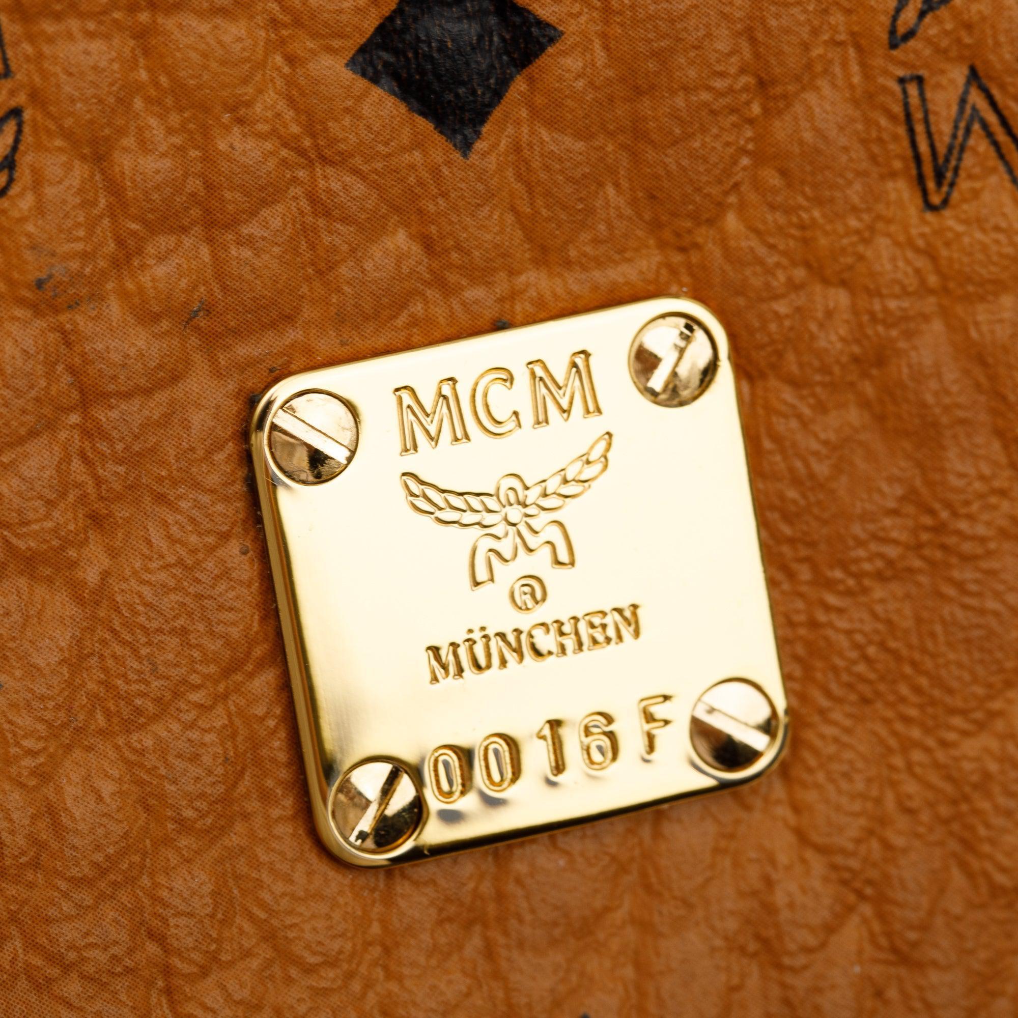 MCM Cognac Visetos Round Coin Pouch Key Ring Crossbody Bag w/ Strap