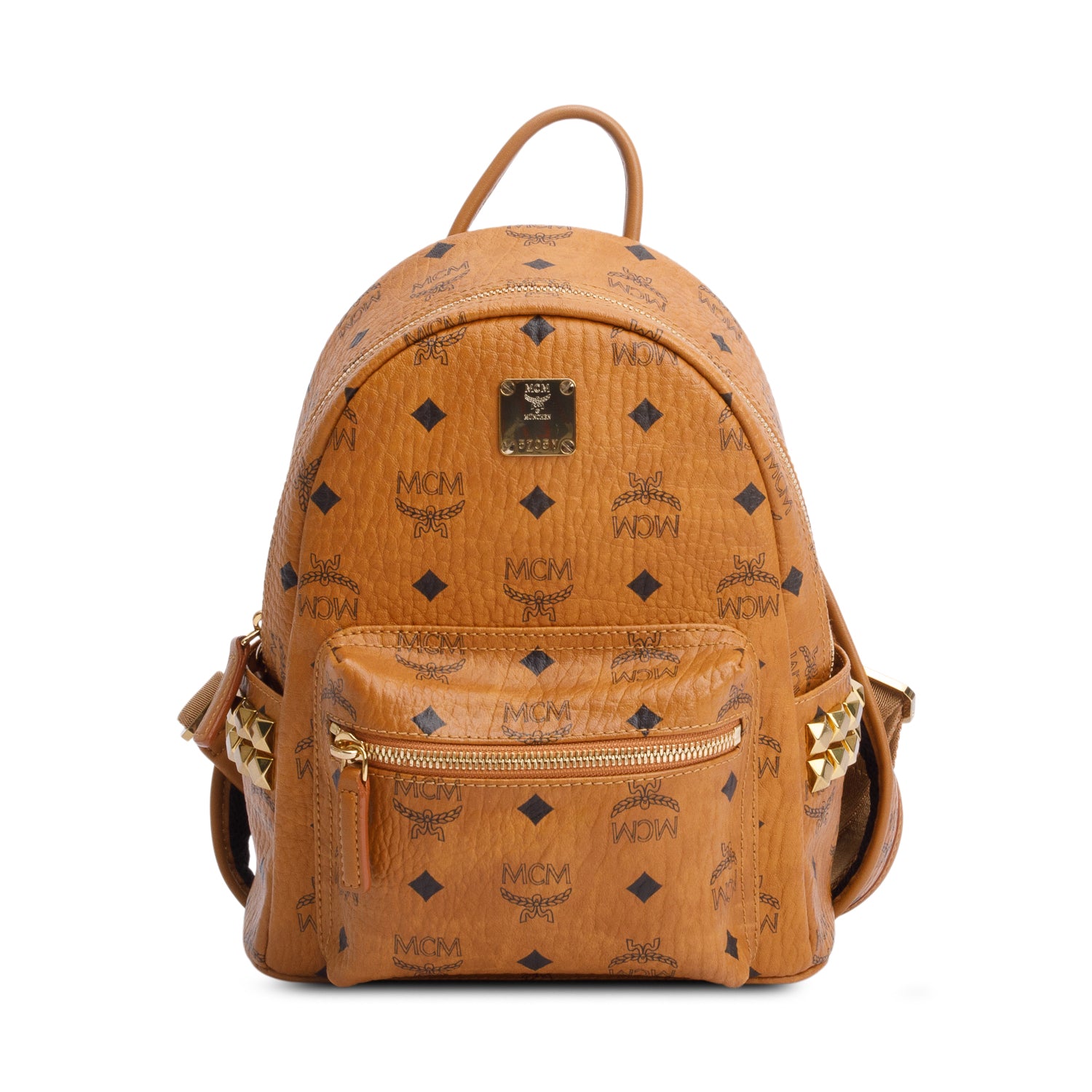 MCM Cognac Visetos Side Studs Mini Stark Backpack