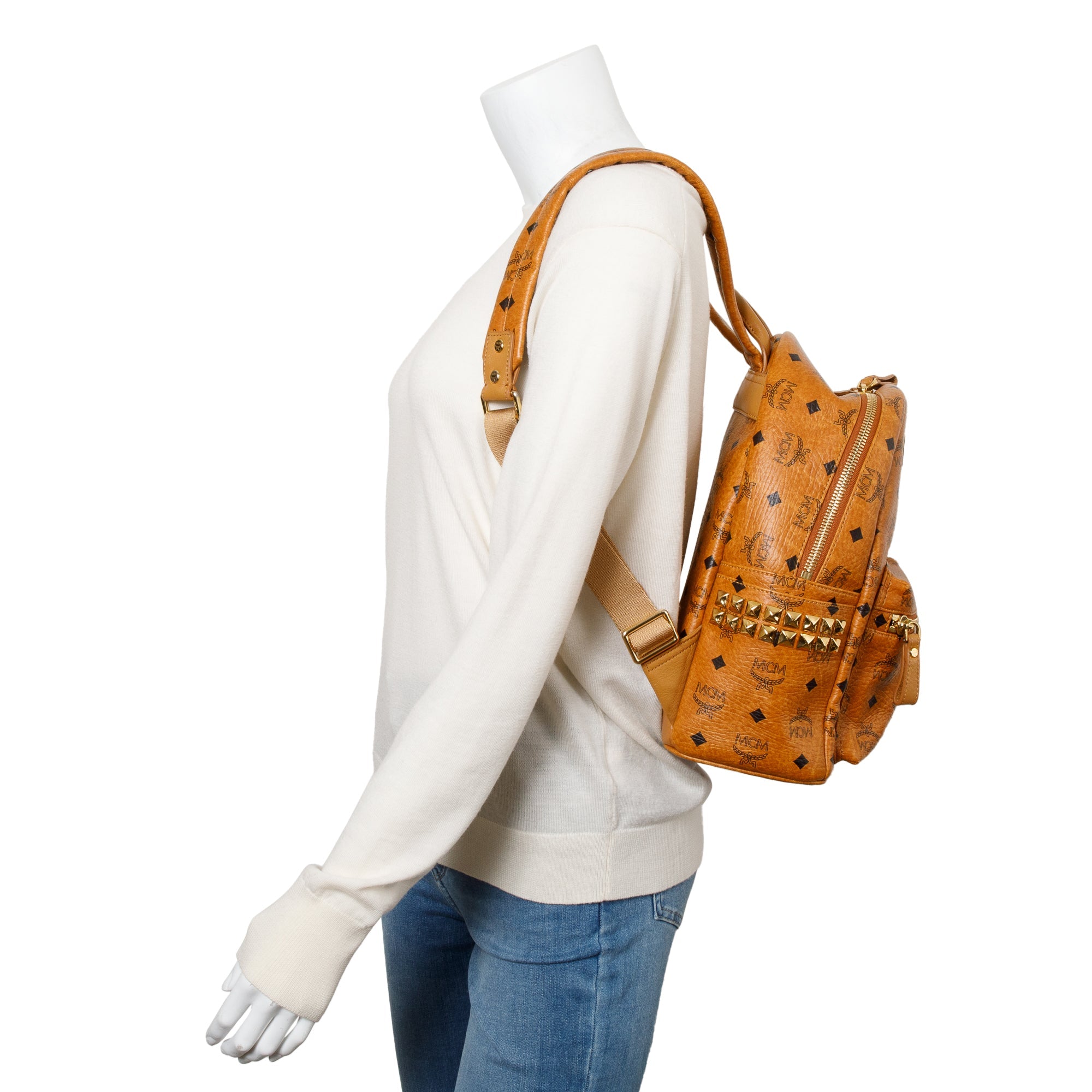 MCM Cognac Visetos Small Stark Backpack