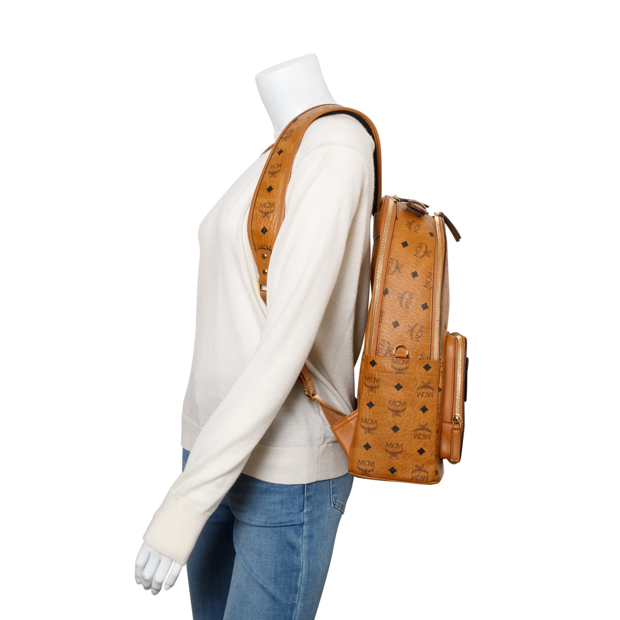 MCM Cognac Visetos Stark Large Backpack