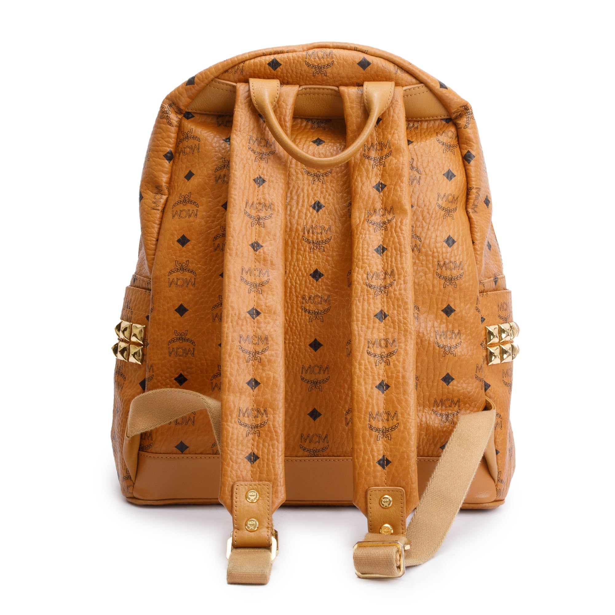 MCM Cognac Visetos Stark Side Studs Medium Backpack