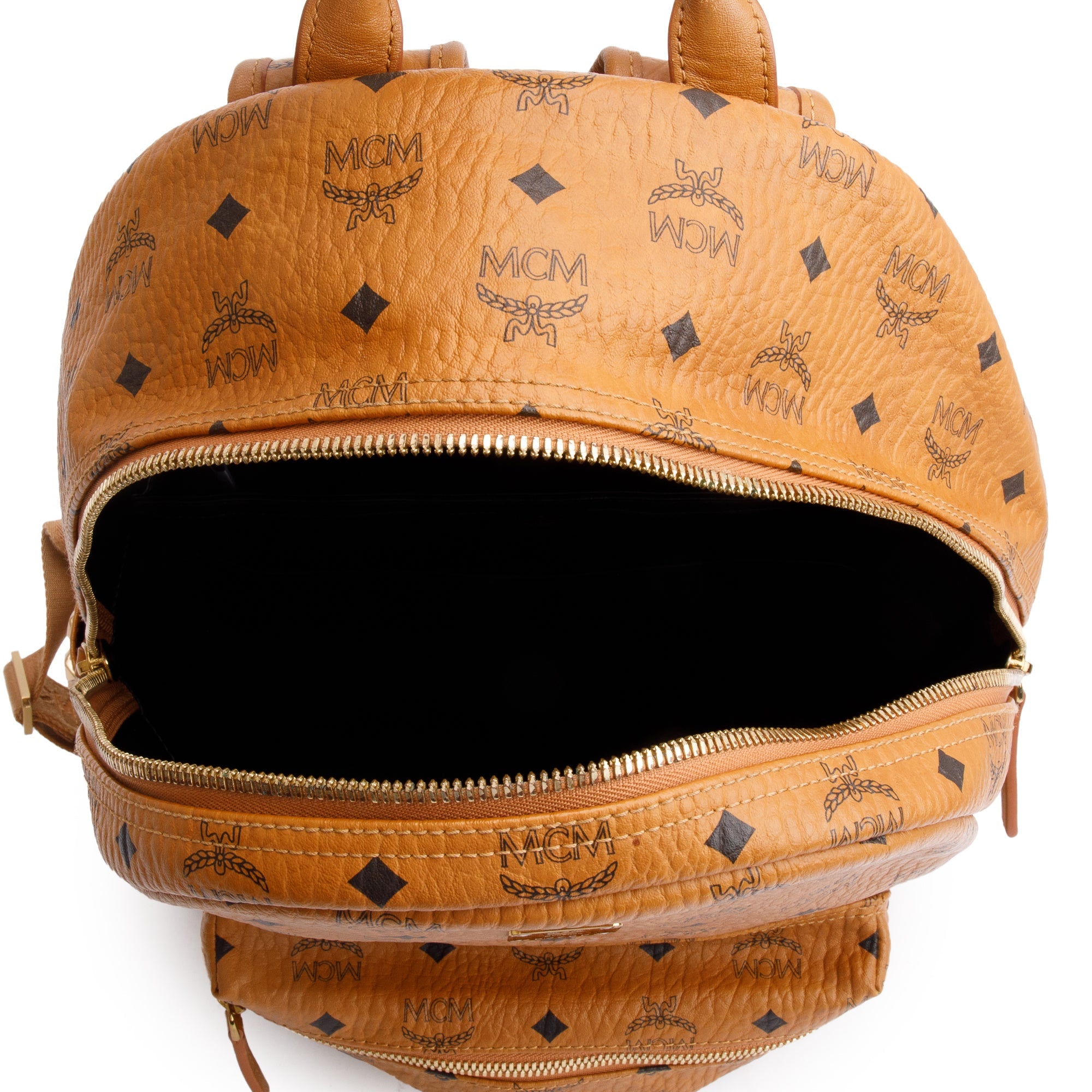 MCM Cognac Visetos Stark Side Studs Medium Backpack
