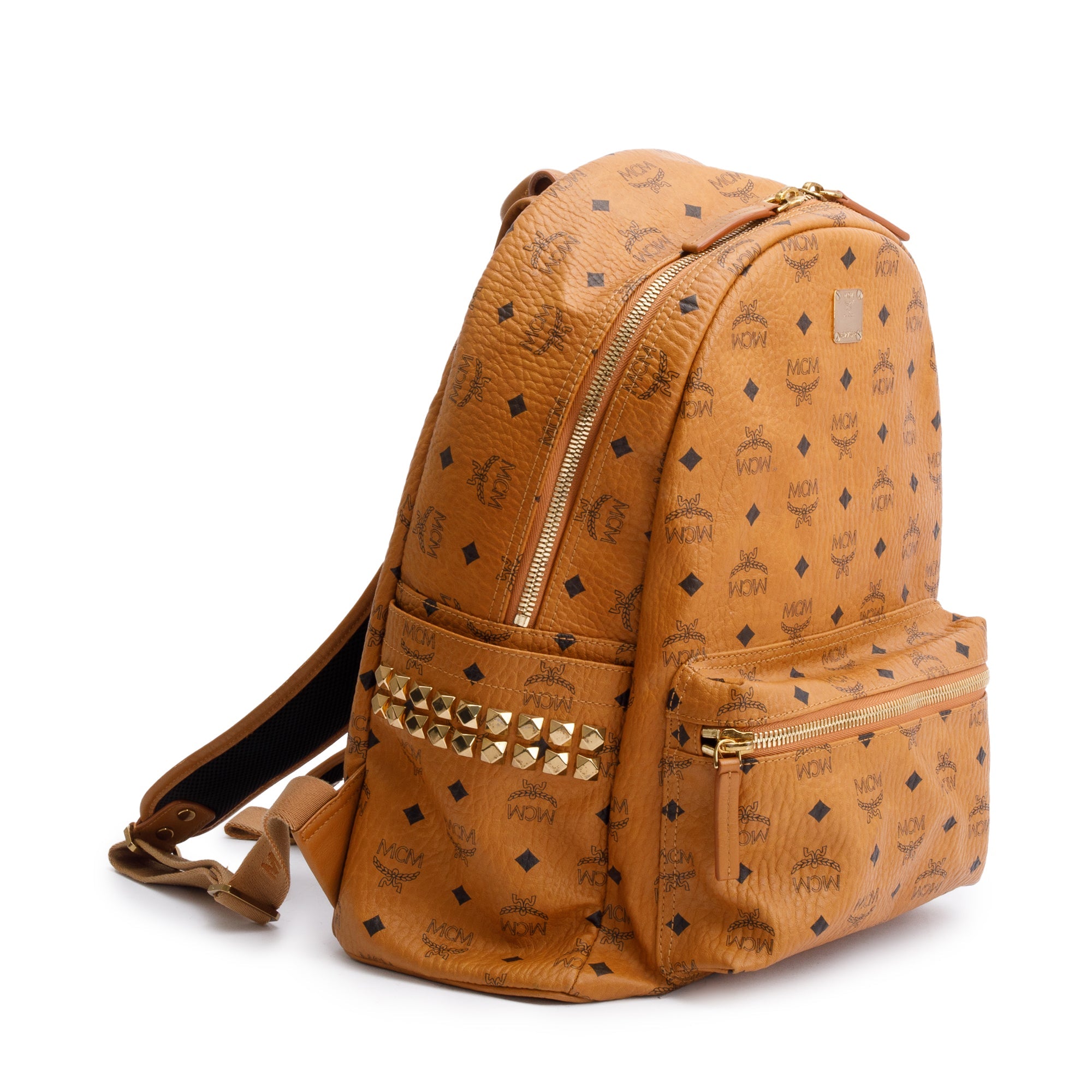MCM Cognac Visetos Stark Side Studs Medium Backpack