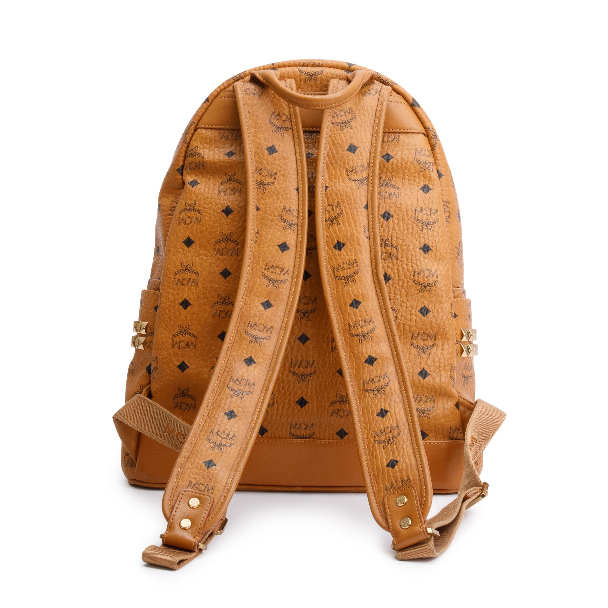 MCM Cognac Visetos Stark Side Studs Medium Backpack