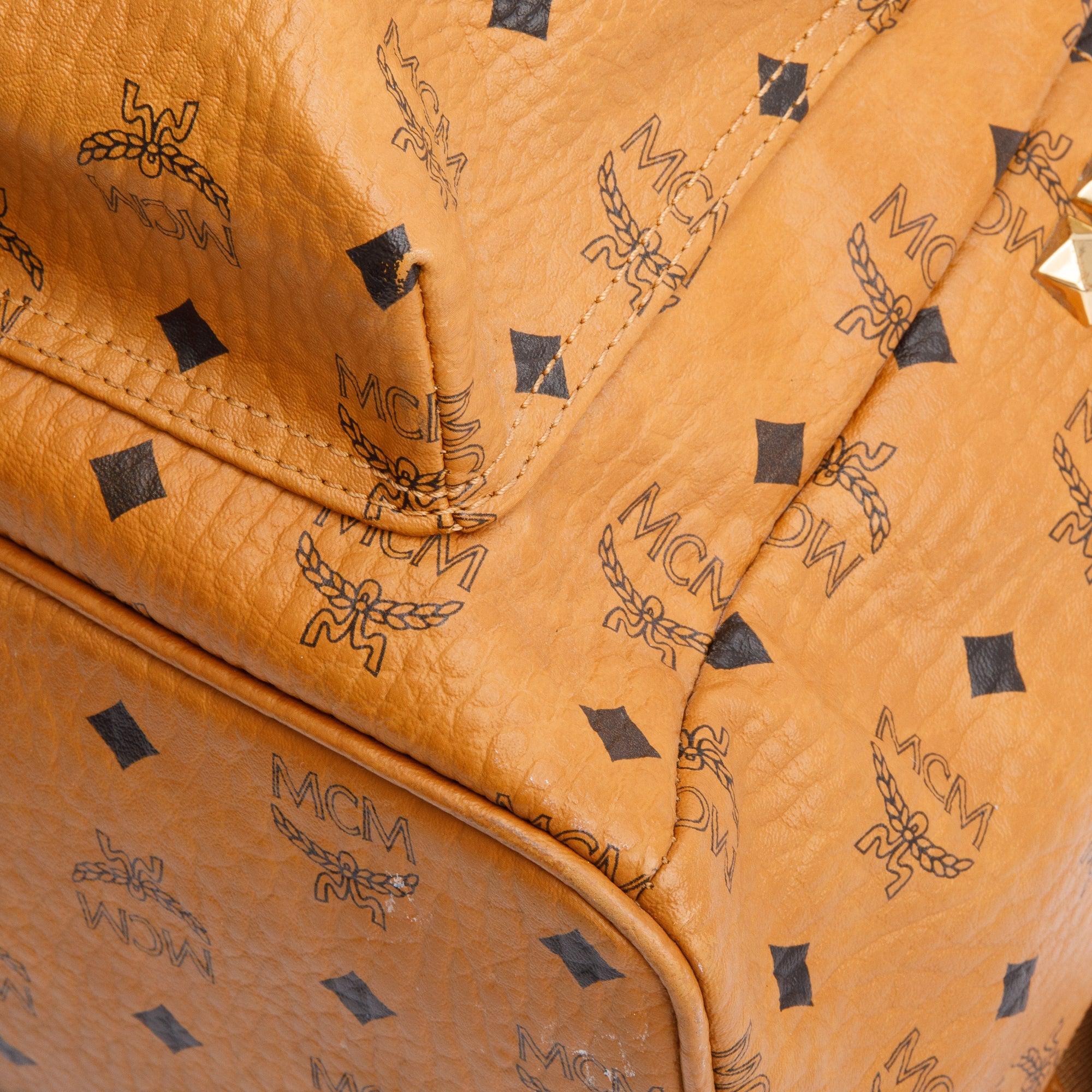 MCM Cognac Visetos Stark Side Studs Medium Backpack