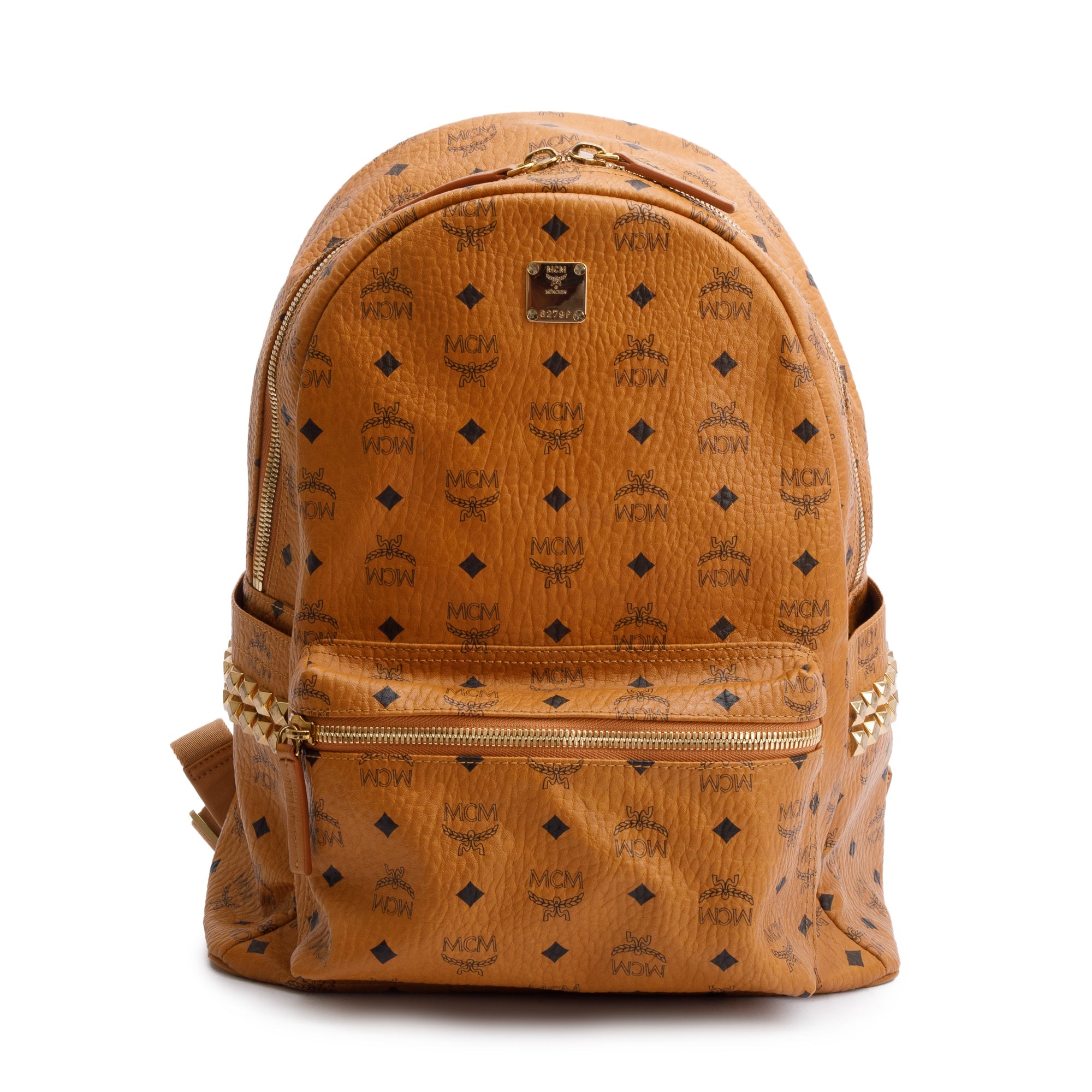 MCM Cognac Visetos Stark Side Studs Medium Backpack
