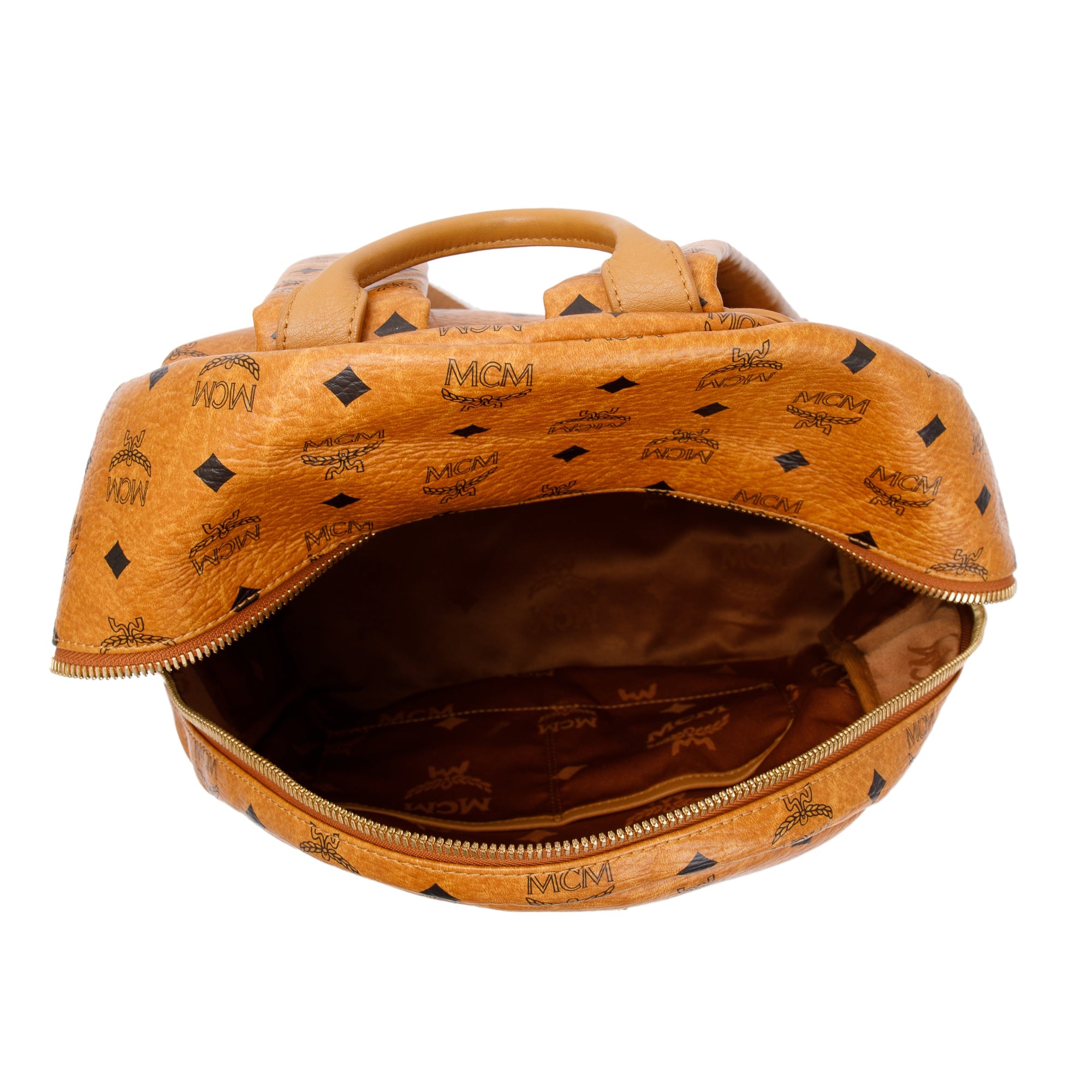 MCM Cognac Visetos Studded Stark Medium Backpack