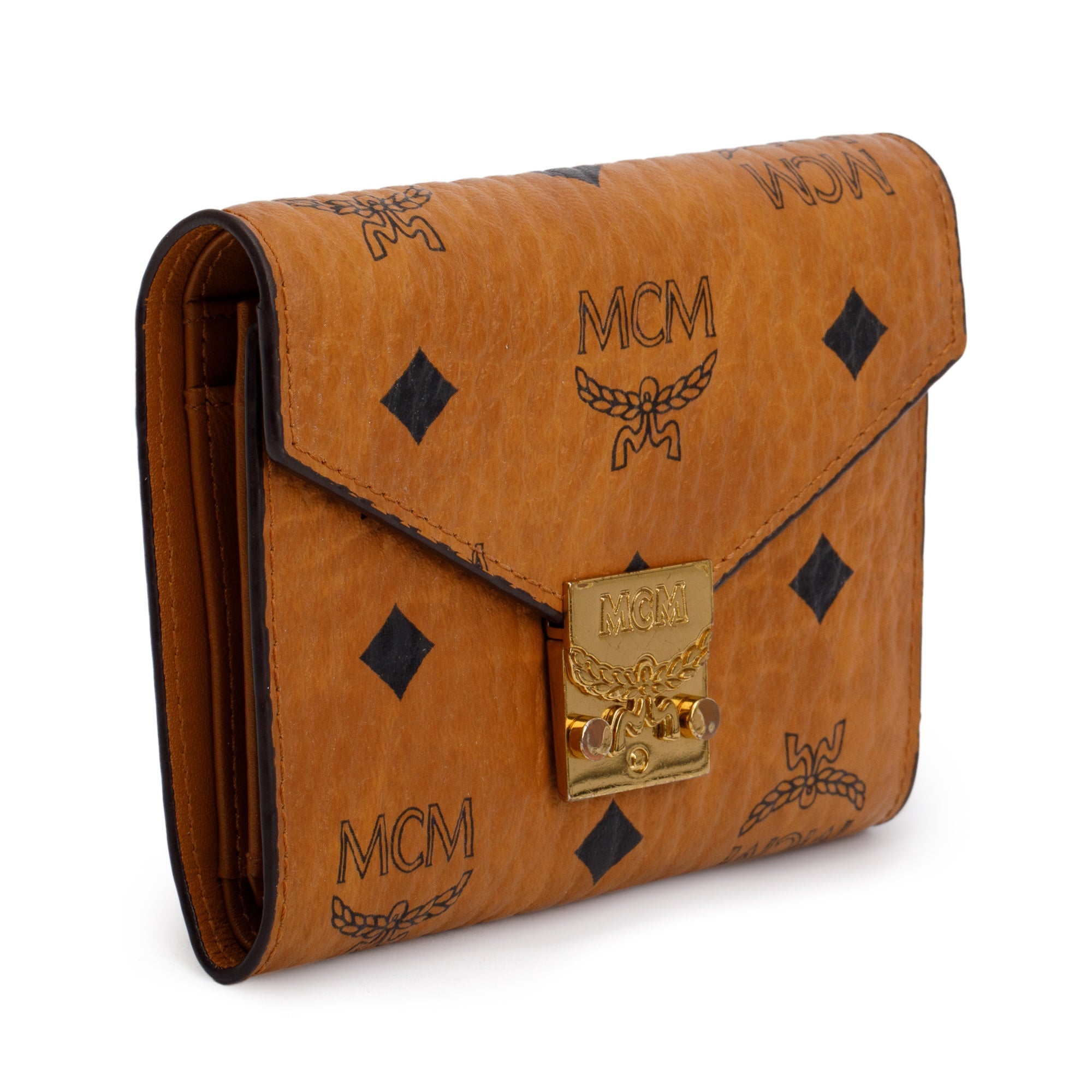 MCM Cognac Visetos Tracy Trifold Compact Wallet