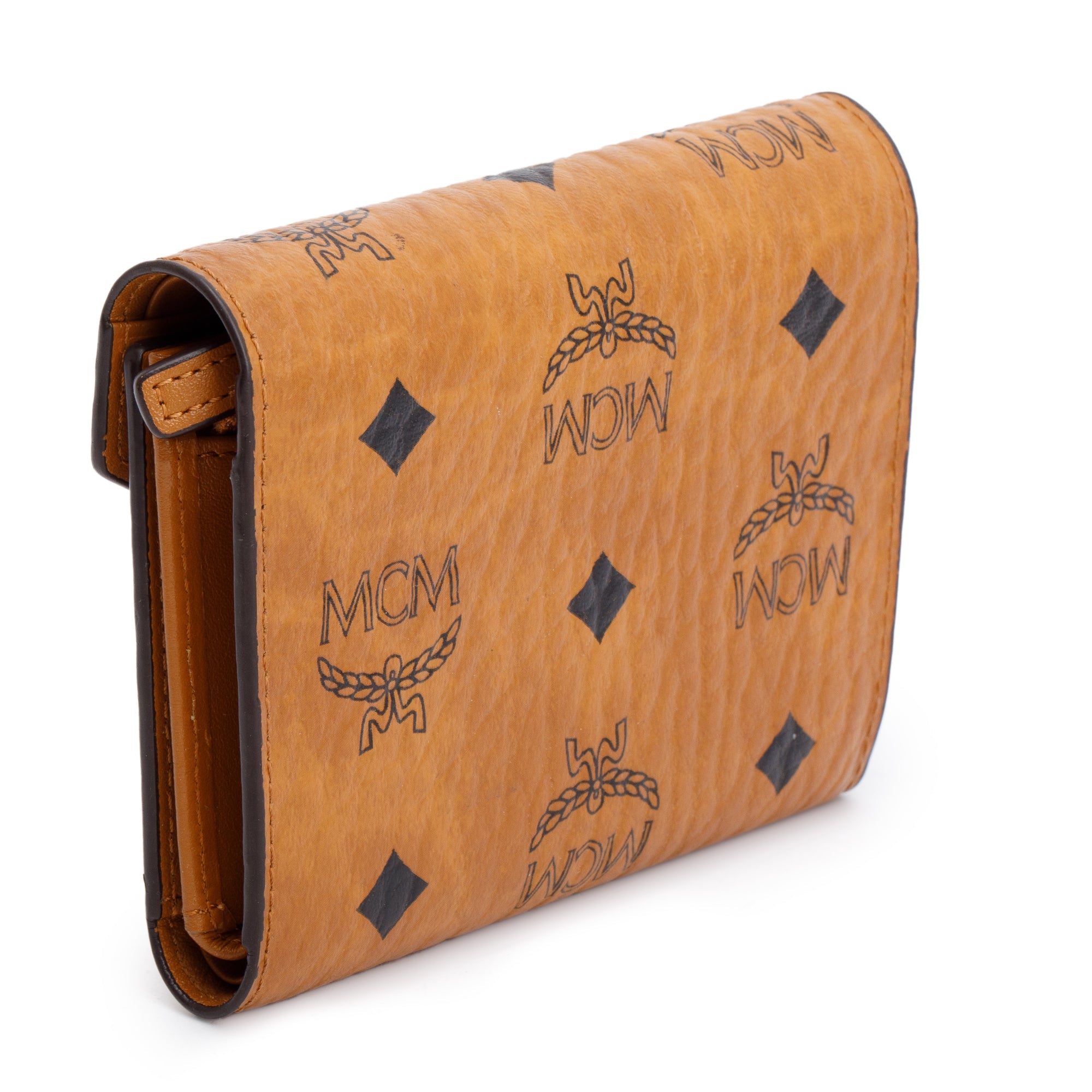 MCM Cognac Visetos Tracy Trifold Compact Wallet