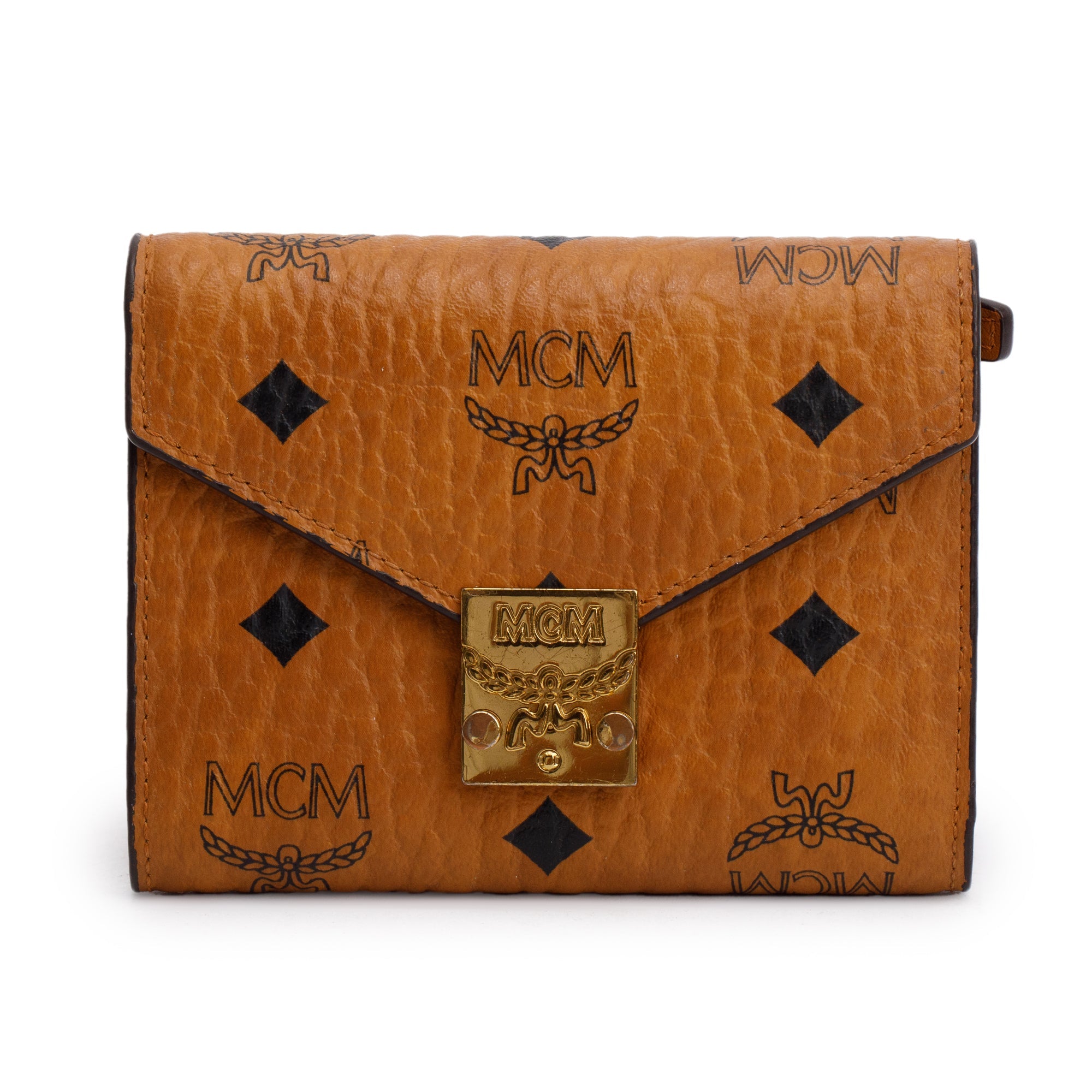 MCM Cognac Visetos Tracy Trifold Compact Wallet