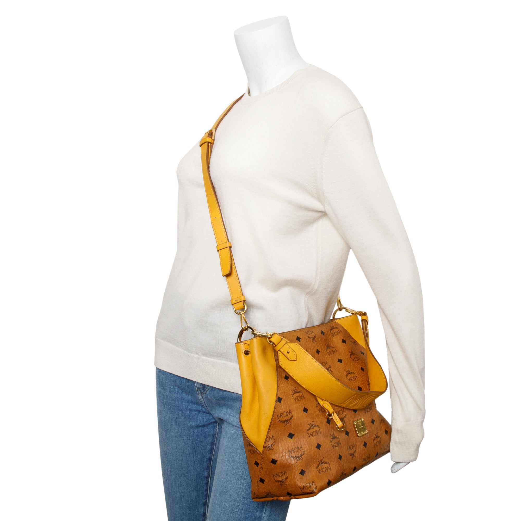 MCM Cognac Visetos Yellow Leather Klara Hobo w/ Strap