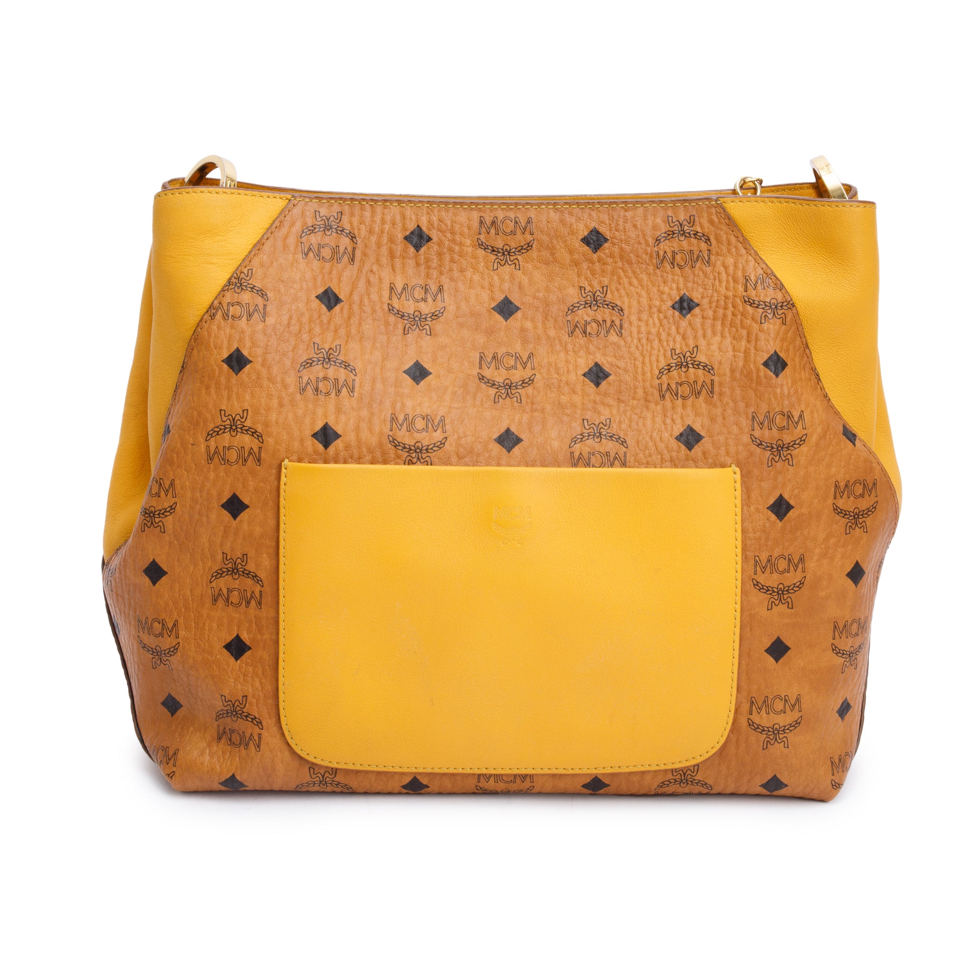 MCM Cognac Visetos Yellow Leather Klara Hobo w/ Strap