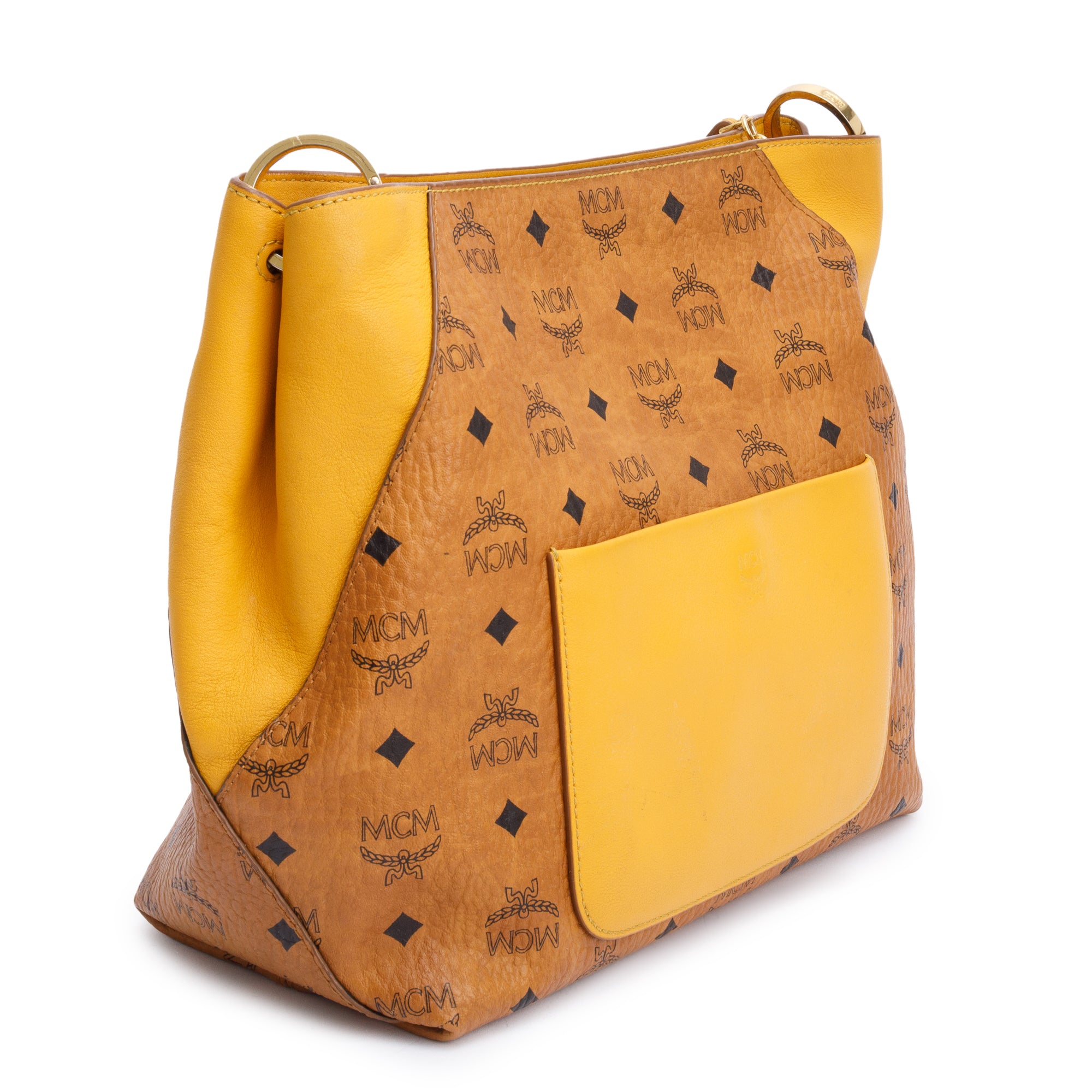 MCM Cognac Visetos Yellow Leather Klara Hobo w/ Strap