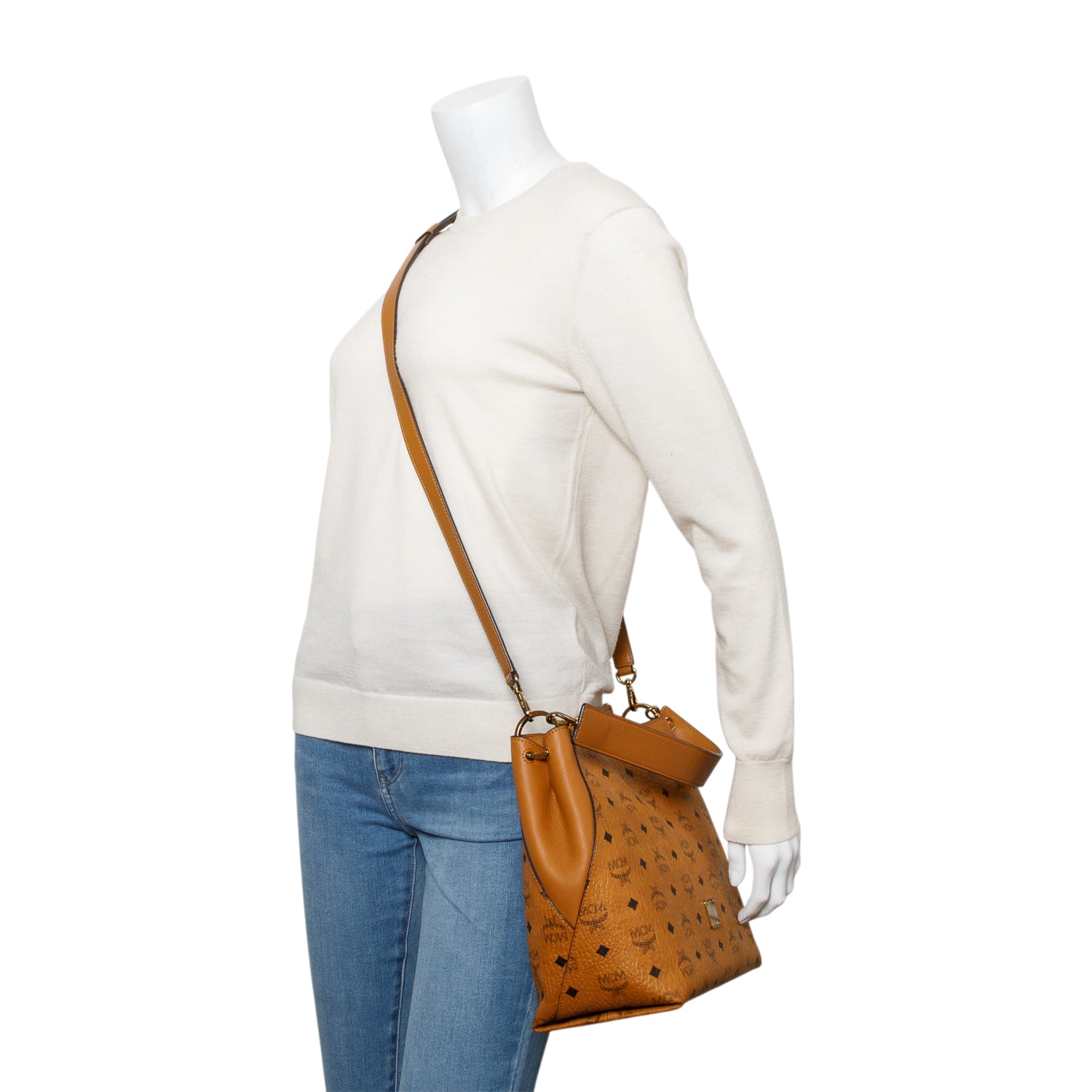MCM Cognac Visetos Yellow Leather Klara Hobo w/ Strap & Card