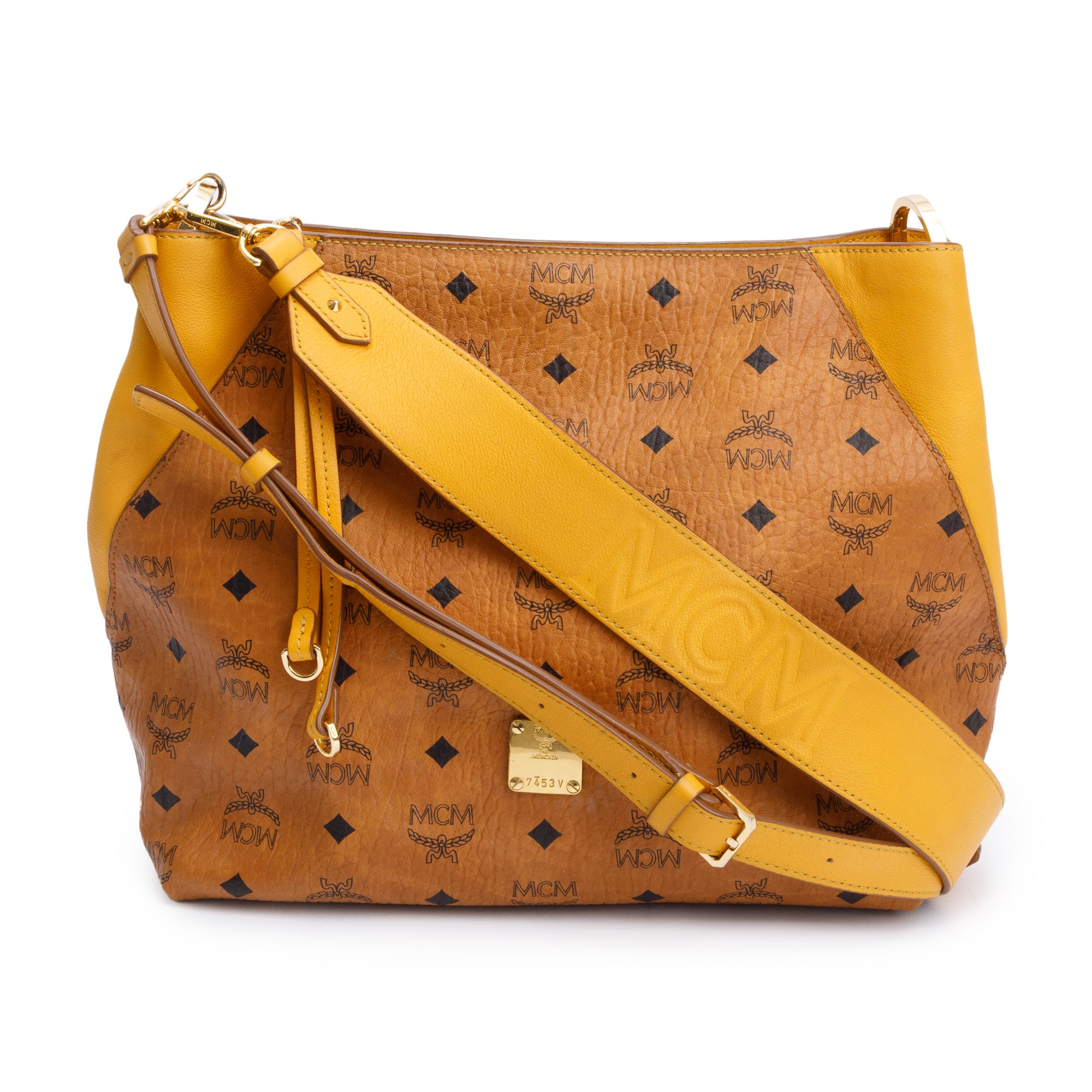 MCM Cognac Visetos Yellow Leather Klara Hobo w/ Strap