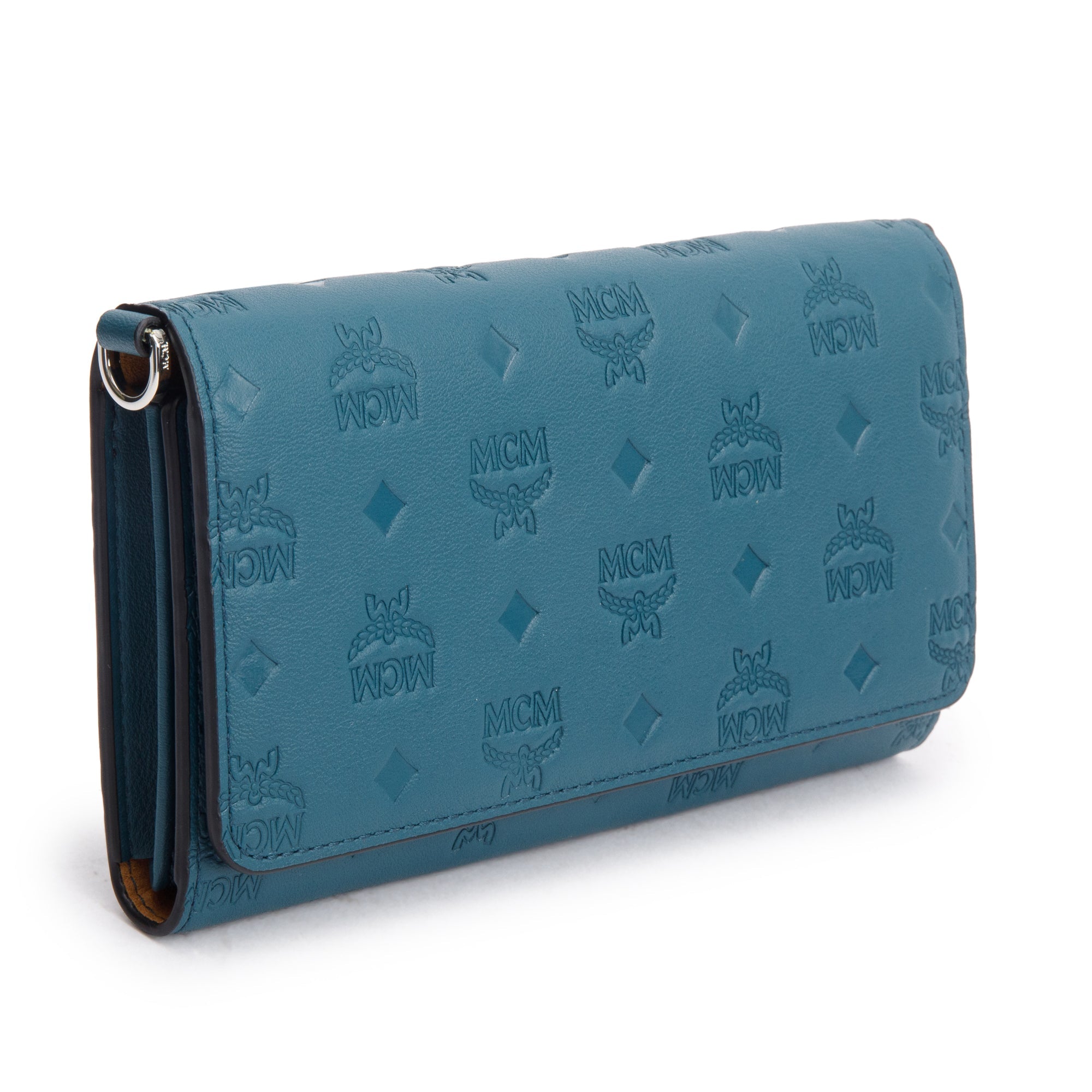 MCM Deep Teal Leather Ottomar Wallet on Chain w/ Box