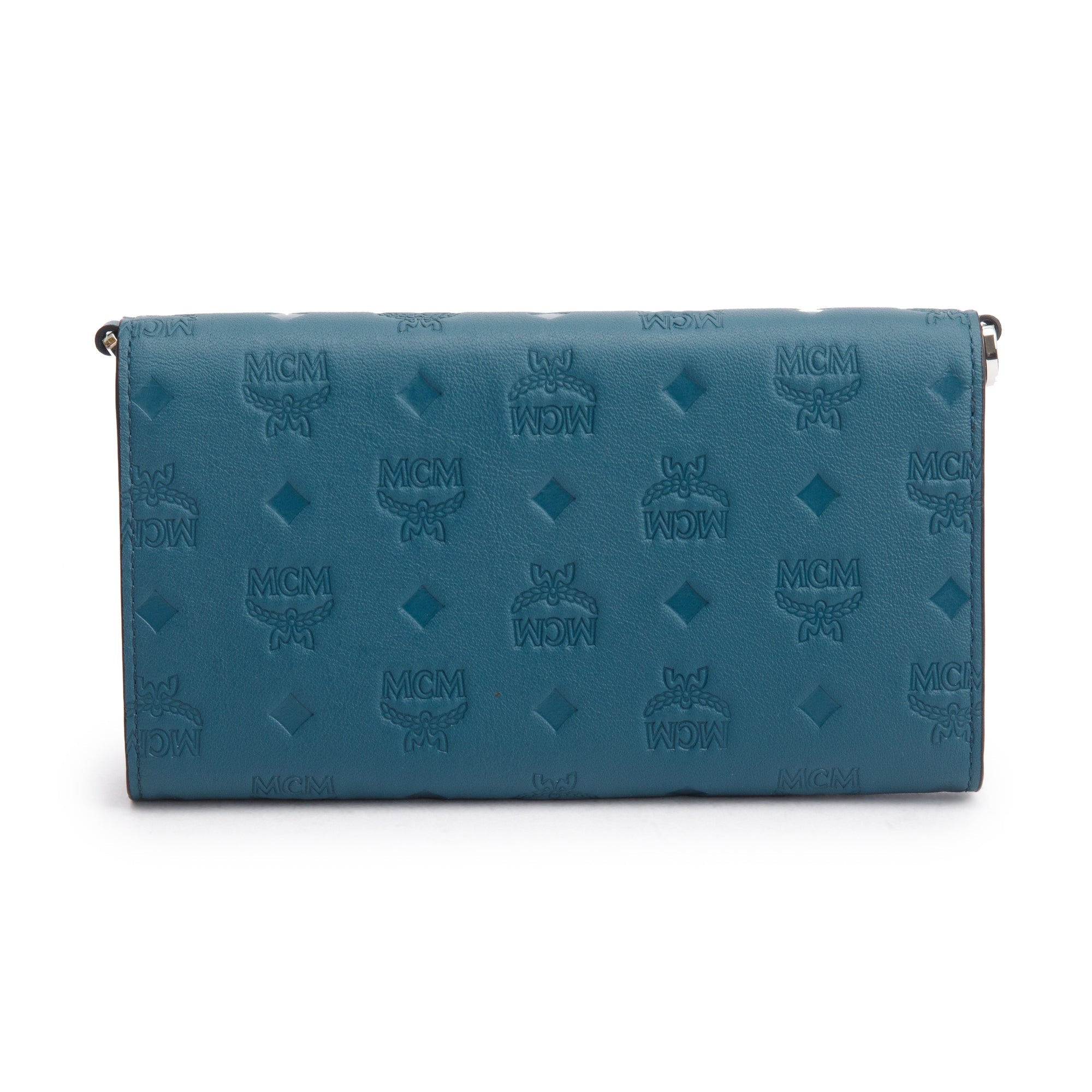 MCM Deep Teal Leather Ottomar Wallet on Chain w/ Box