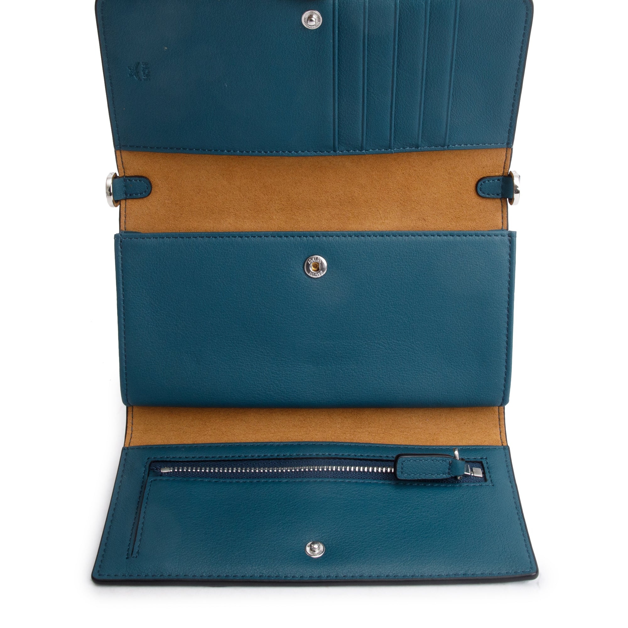 MCM Deep Teal Leather Ottomar Wallet on Chain w/ Box