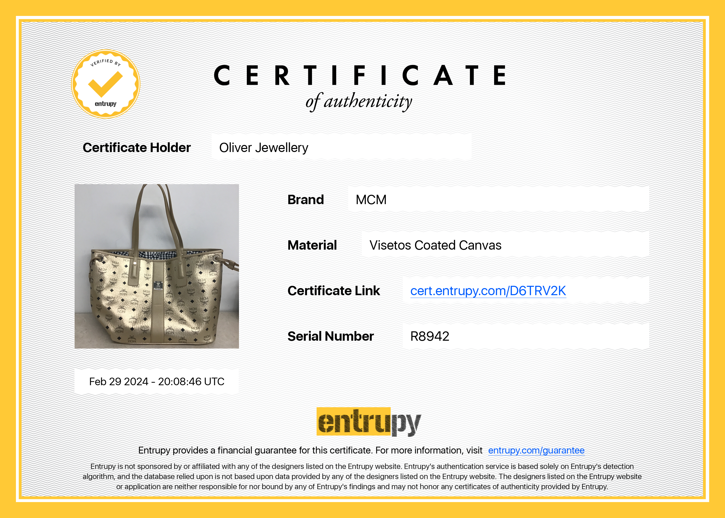 MCM Metallic Gold Visetos Medium Reversible Liz Shopper Tote w/ Pouch